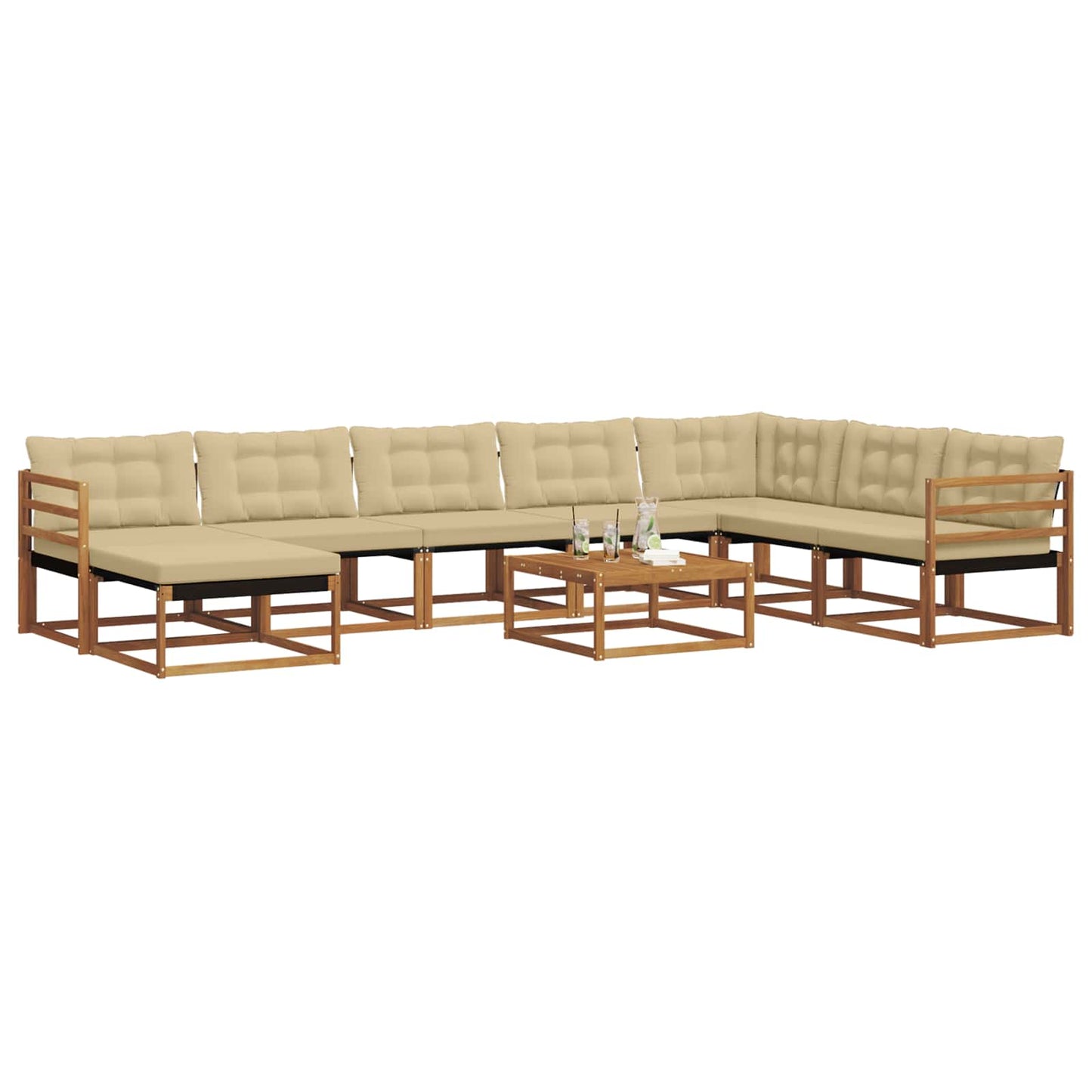 Outdoor-Sofagarnitur 9 pcs Natur und Beige Massivholz Akazie