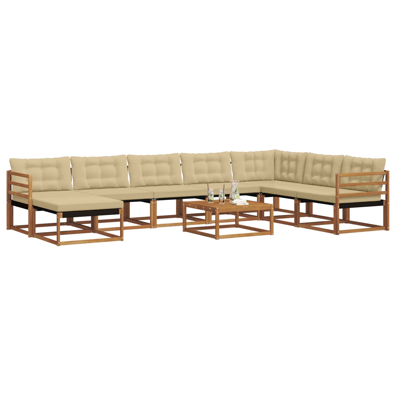Outdoor-Sofagarnitur 9 pcs Natur und Beige Massivholz Akazie