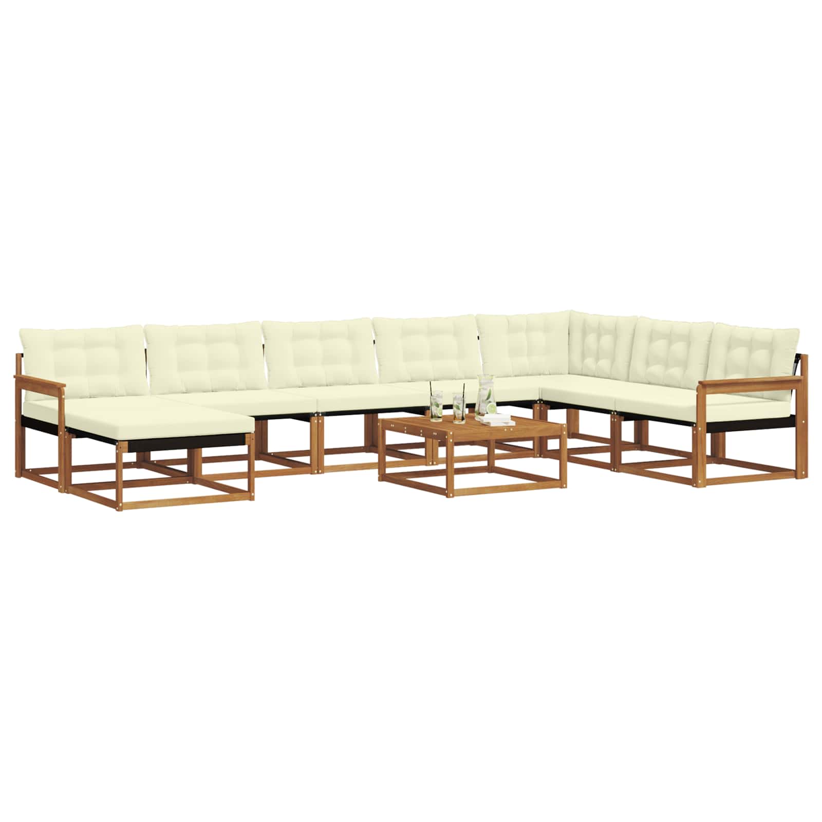 Outdoor-Sofagarnitur 9 pcs Natur und Creme Massivholz Akazie