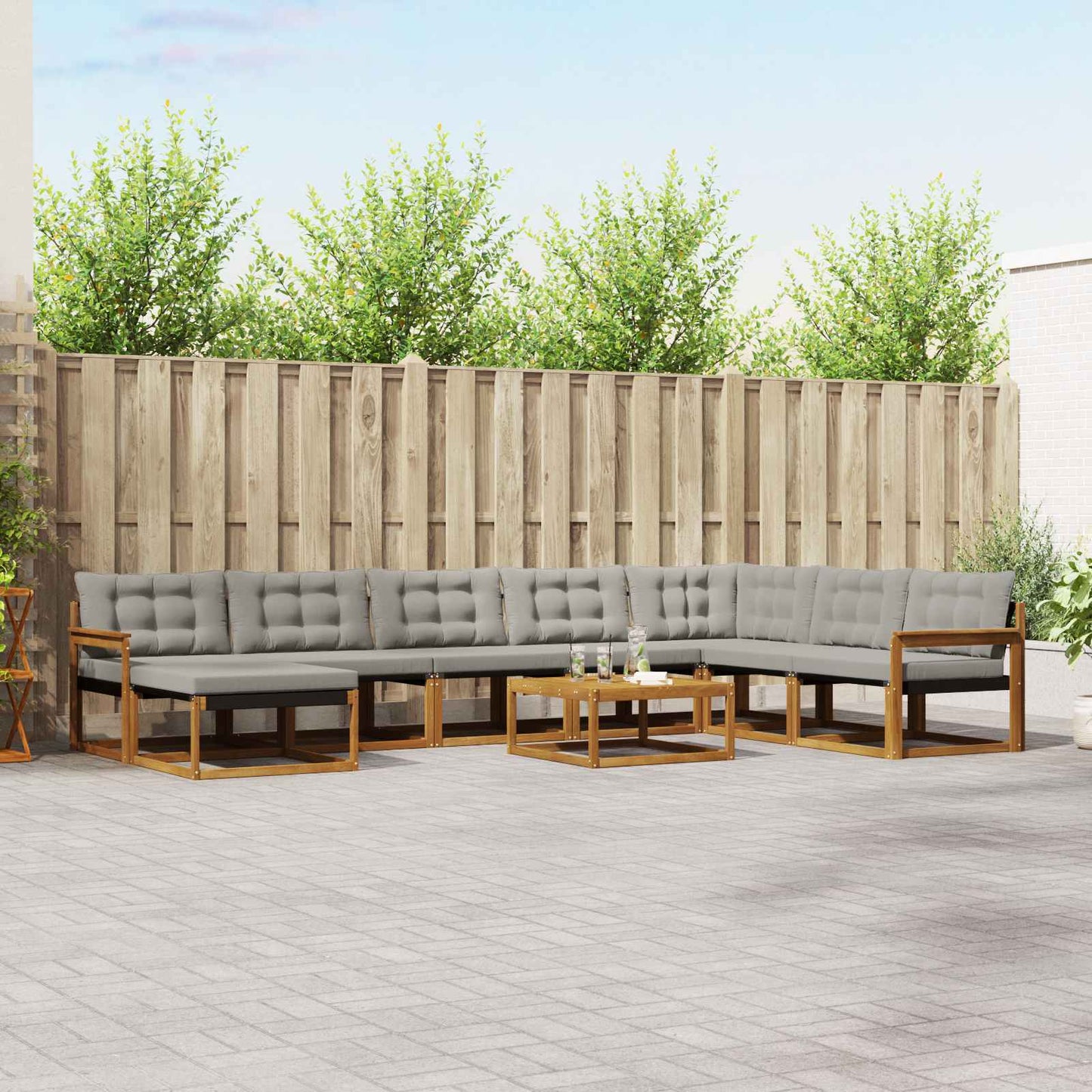 Outdoor-Sofagarnitur mit Kissen 9 pcs Natürlich und Hellgrau