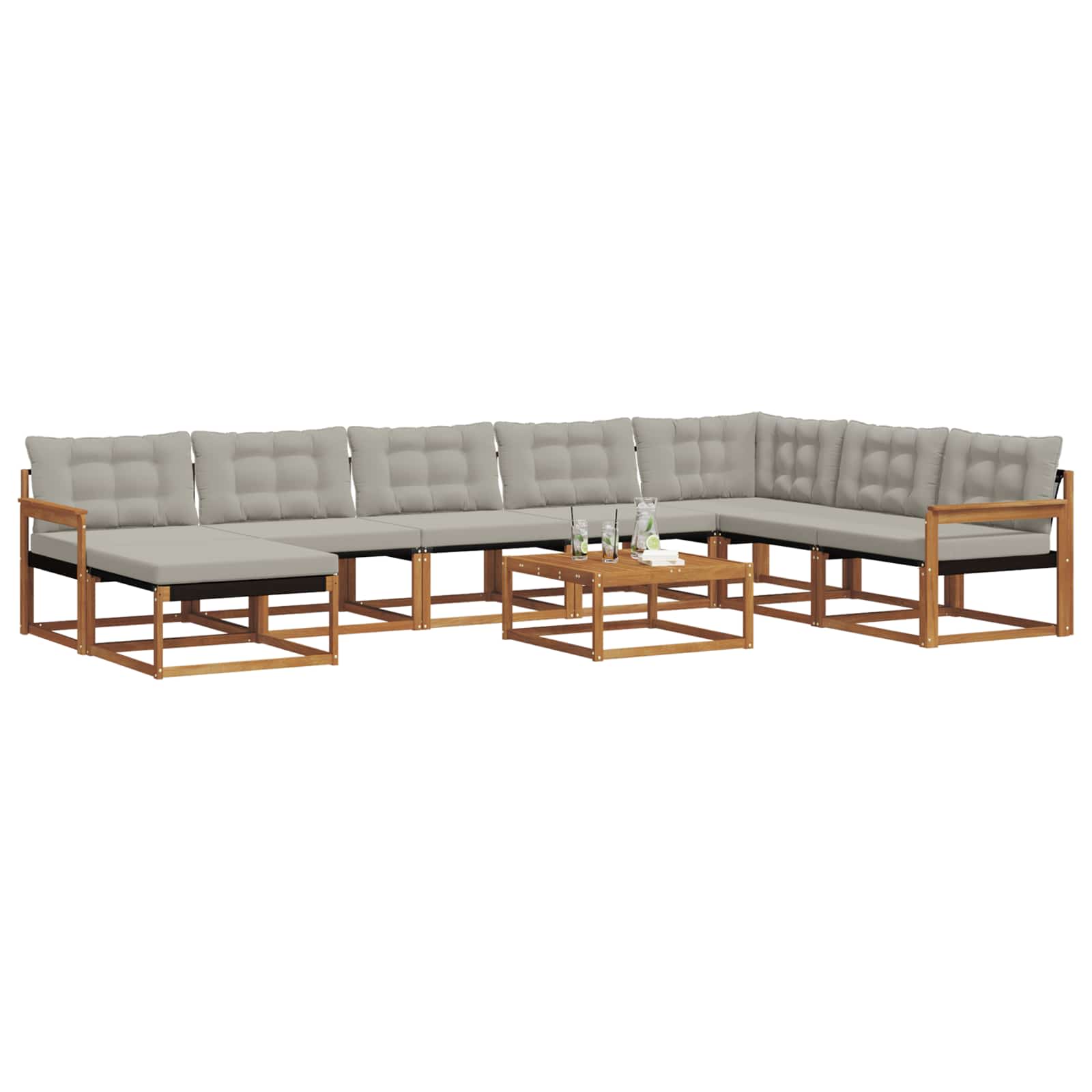 Outdoor-Sofagarnitur mit Kissen 9 pcs Natürlich und Hellgrau