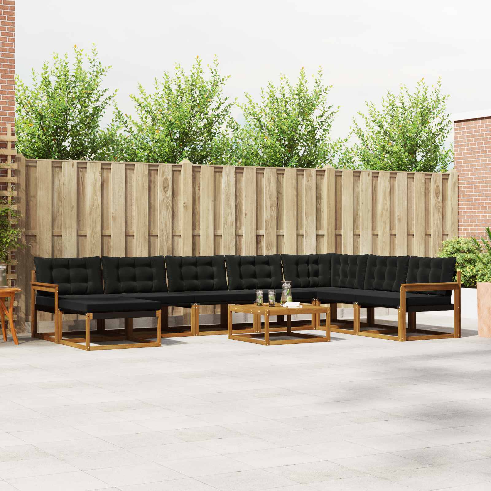 Outdoor-Sofagarnitur mit Kissen 9 pcs Natürlich und Schwarz