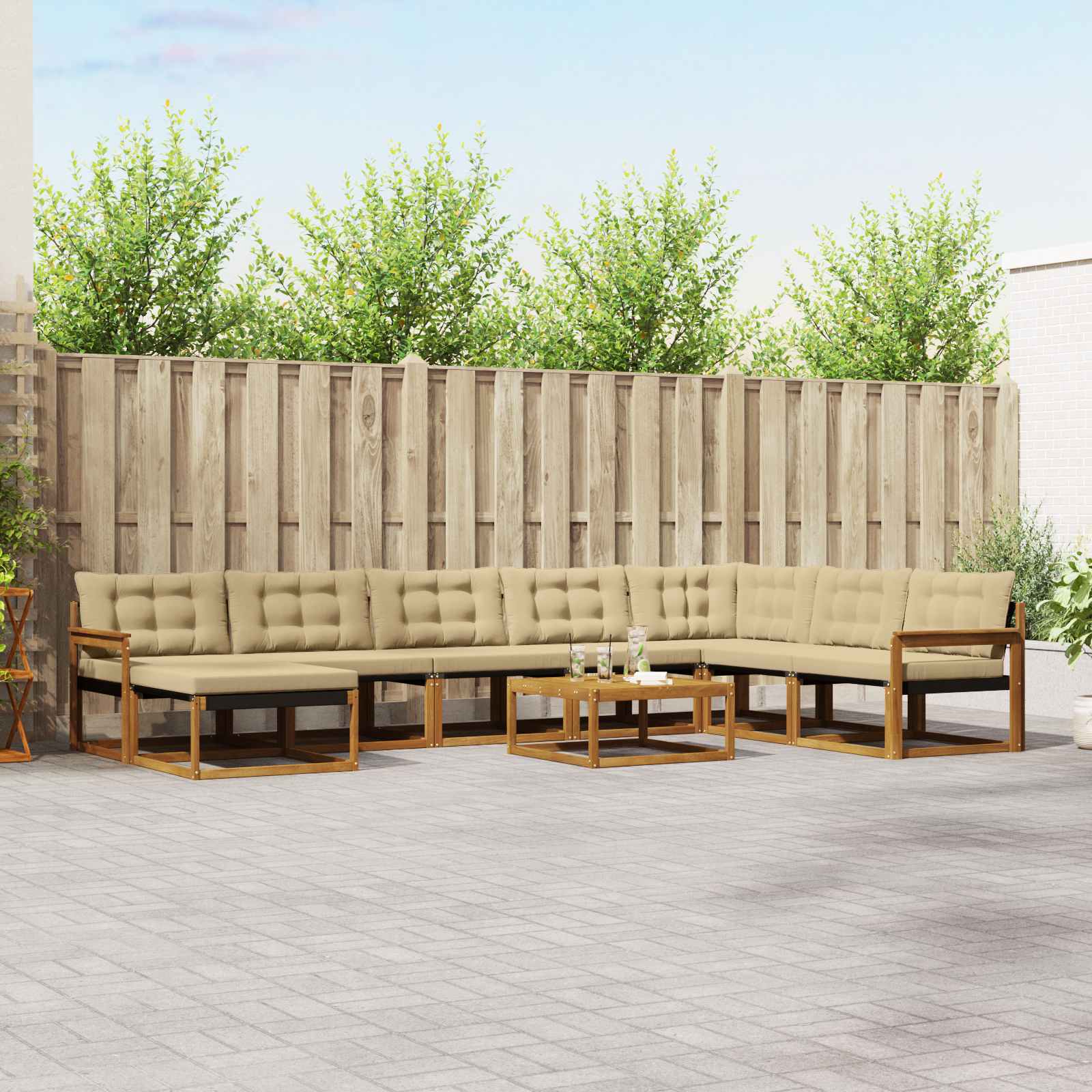 Outdoor-Sofagarnitur 9 pcs Natur und Beige Massivholz Akazie