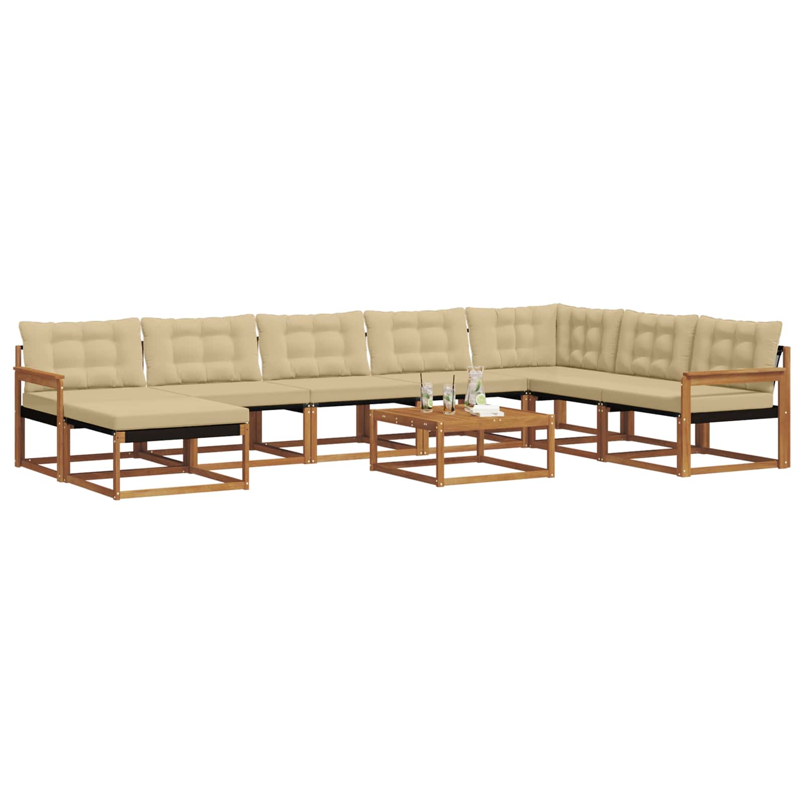 Outdoor-Sofagarnitur 9 pcs Natur und Beige Massivholz Akazie