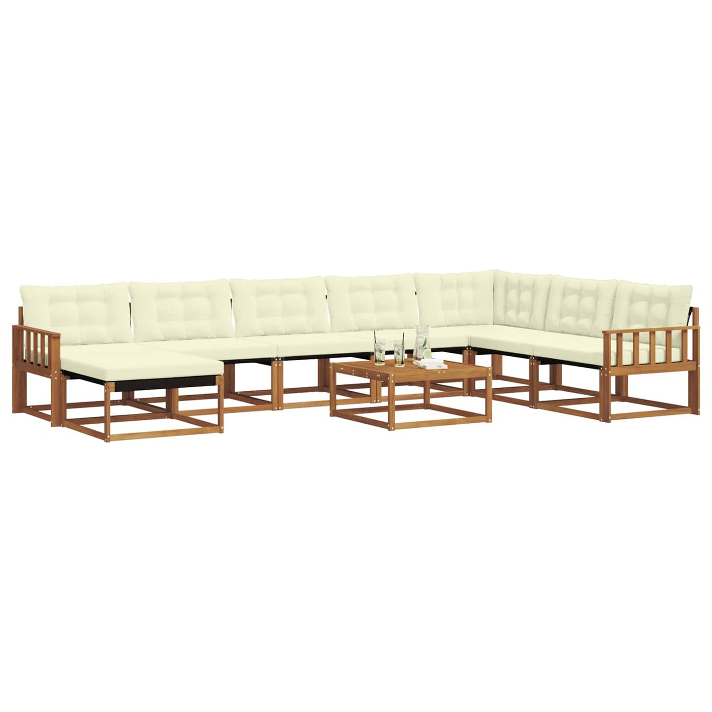 Outdoor-Sofagarnitur 9 pcs Natur und Creme Massivholz Akazie
