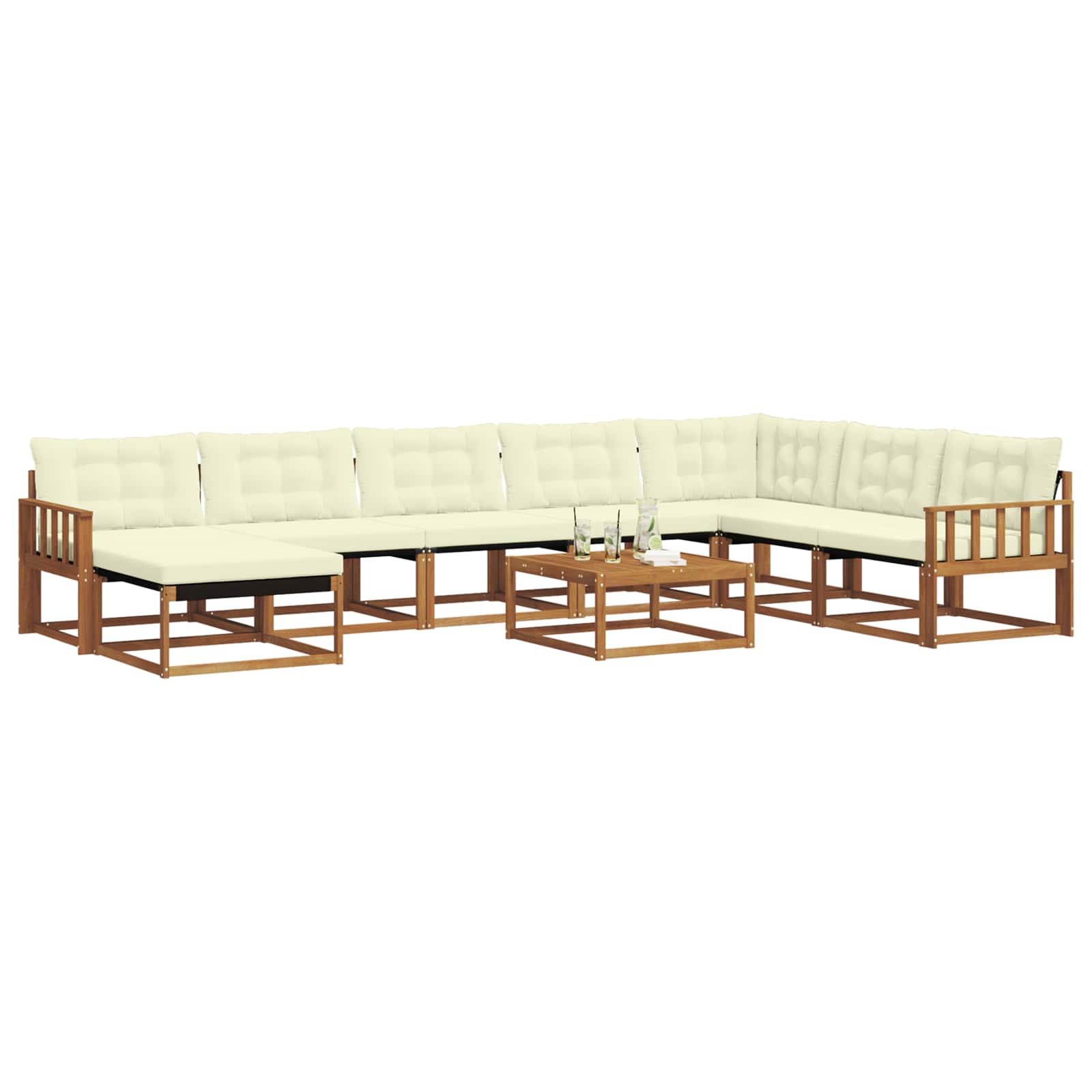 Outdoor-Sofagarnitur 9 pcs Natur und Creme Massivholz Akazie