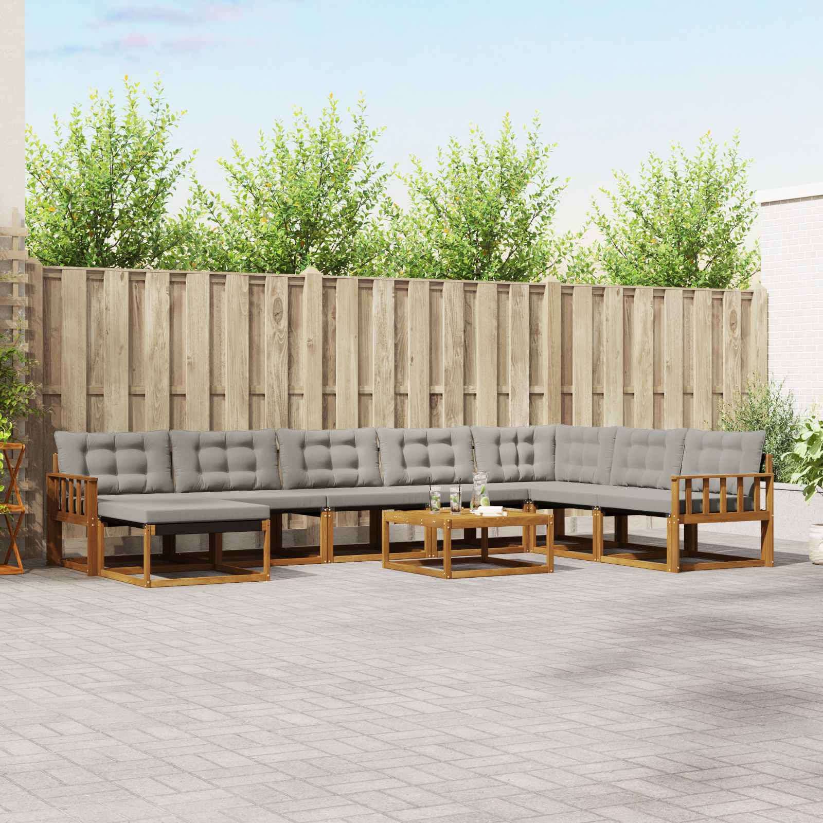 Outdoor-Sofagarnitur mit Kissen 9 pcs Natürlich und Hellgrau