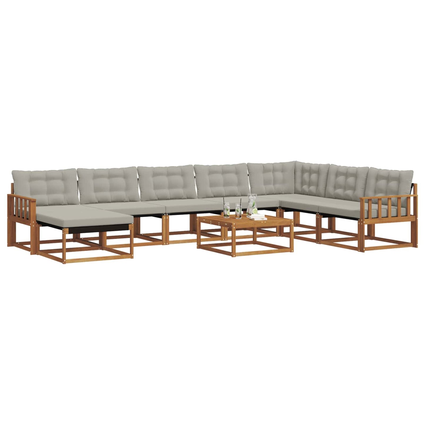Outdoor-Sofagarnitur mit Kissen 9 pcs Natürlich und Hellgrau