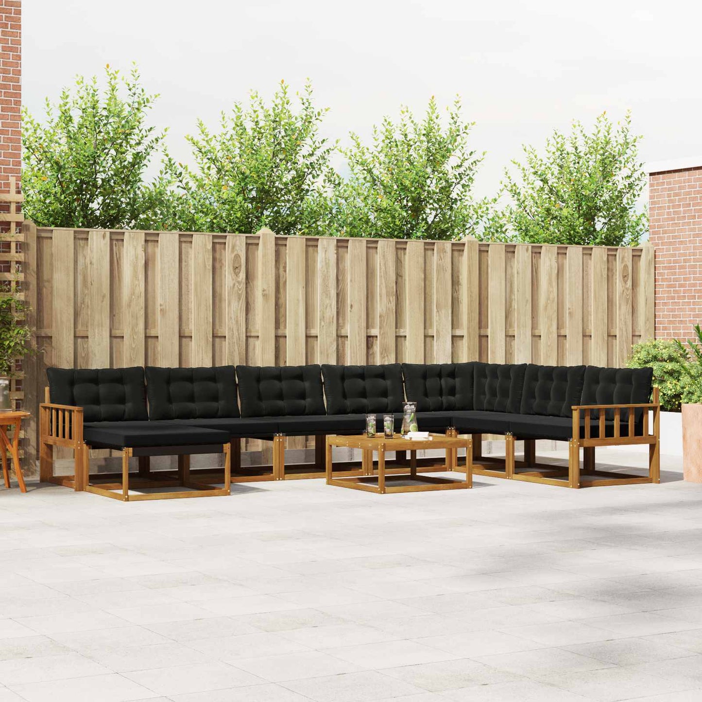 Outdoor-Sofagarnitur mit Kissen 9 pcs Natürlich und Schwarz