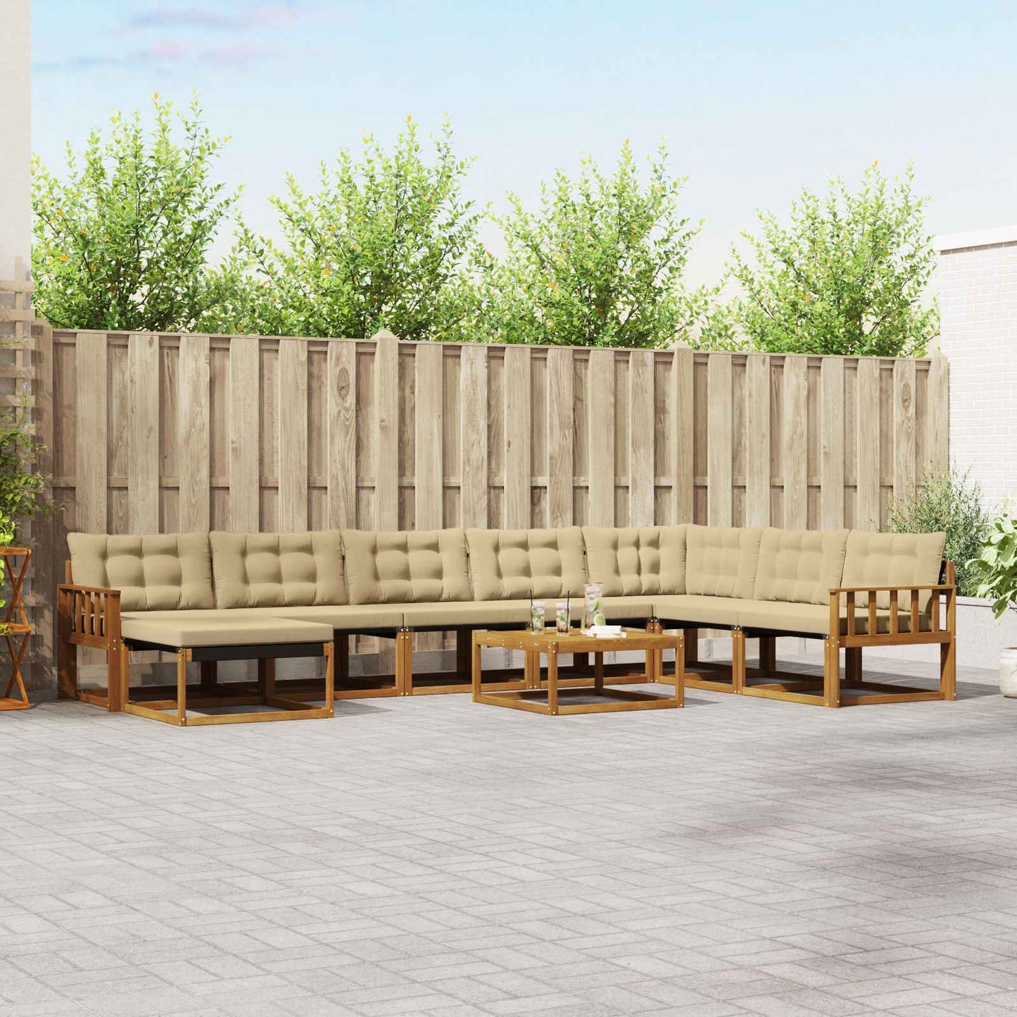 Outdoor-Sofagarnitur 9 pcs Natur und Beige Massivholz Akazie