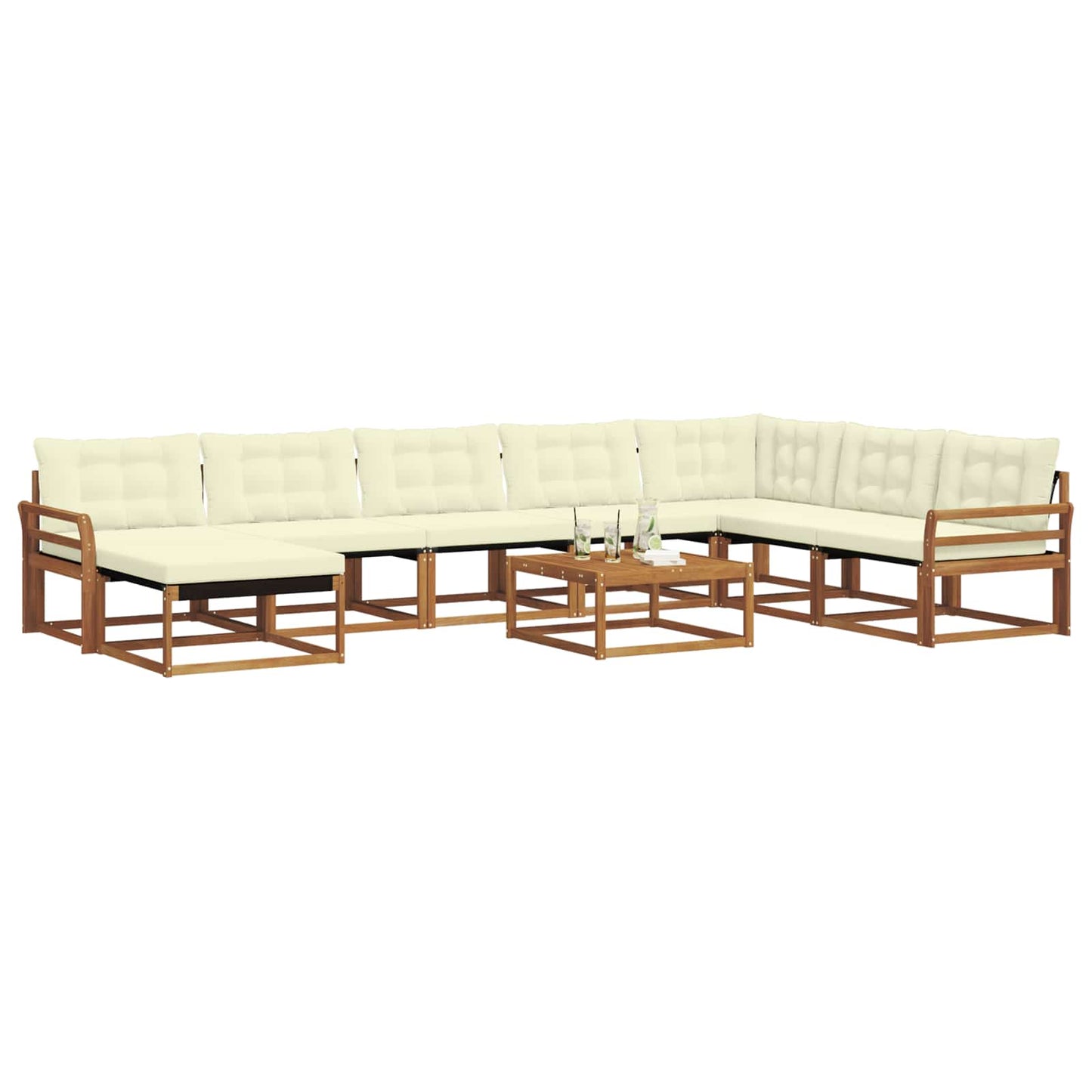 Outdoor-Sofagarnitur 9 pcs Natur und Creme Massivholz Akazie