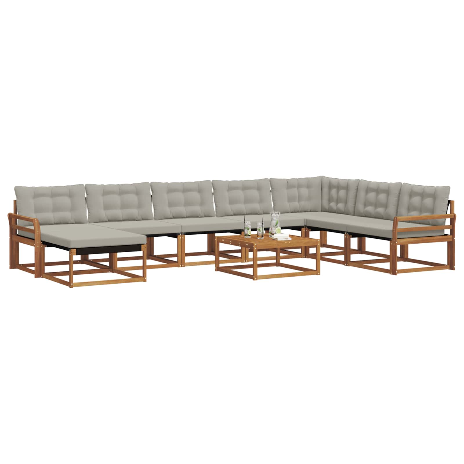 Outdoor-Sofagarnitur mit Kissen 9 pcs Natürlich und Hellgrau