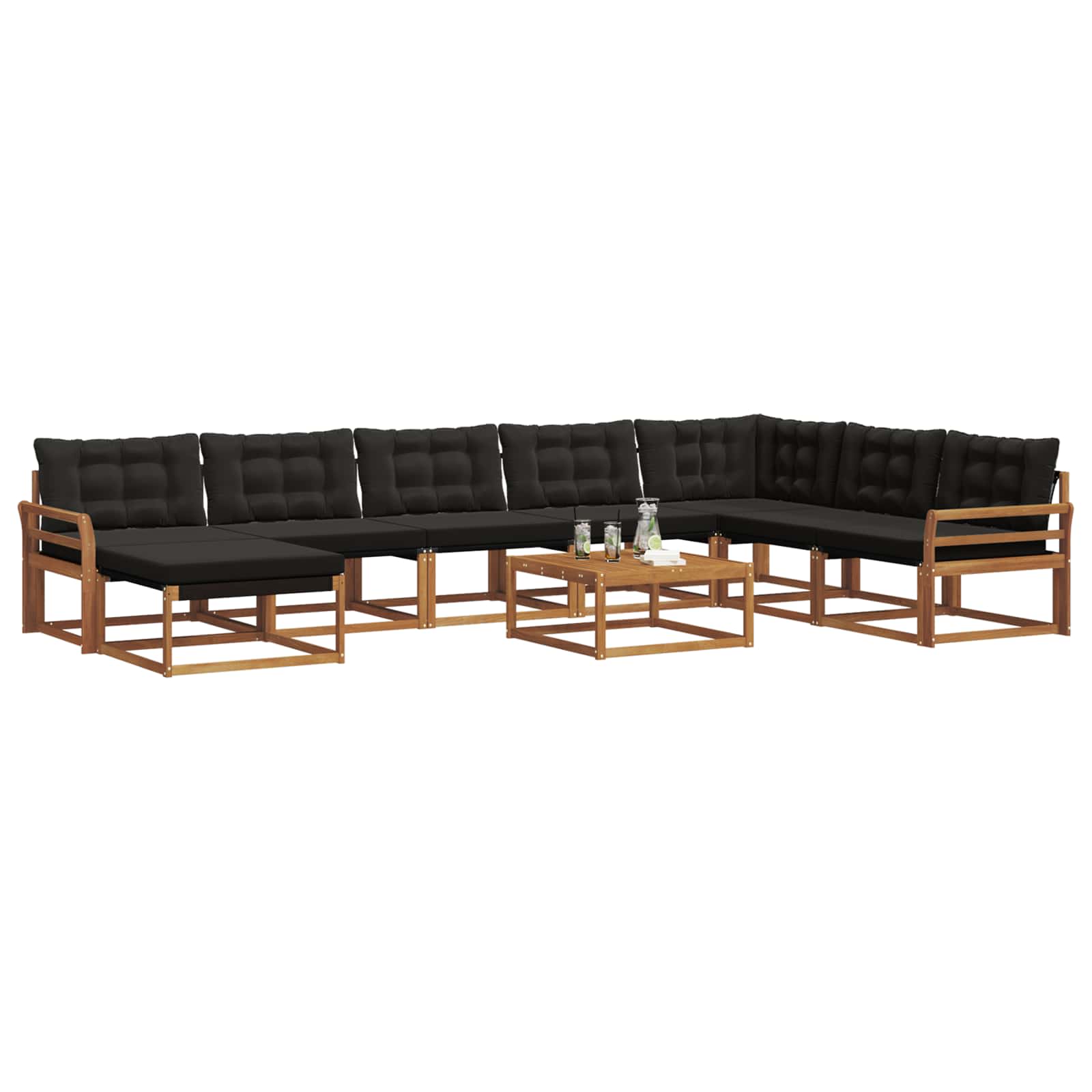 Outdoor-Sofagarnitur mit Kissen 9 pcs Natürlich und Schwarz