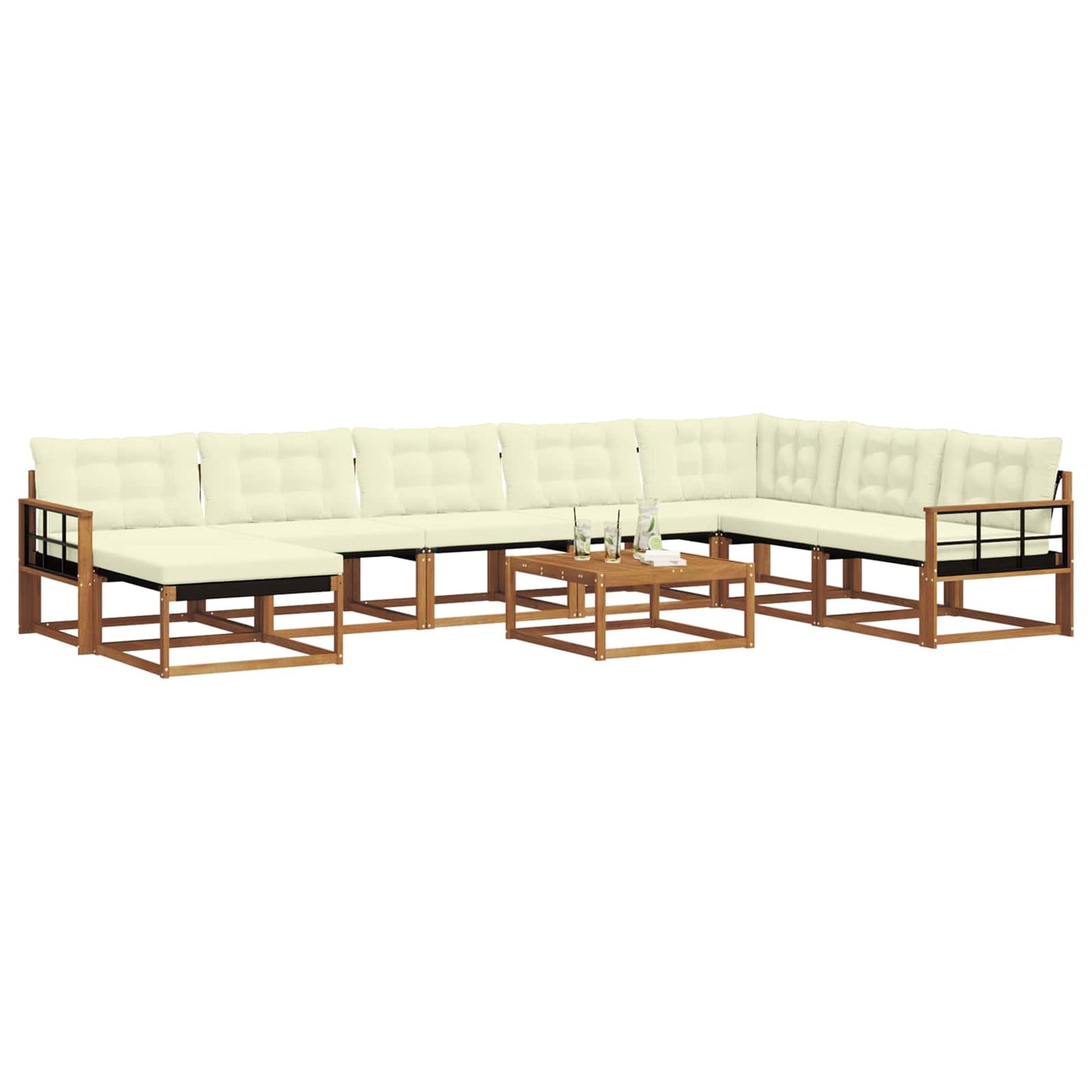 Outdoor-Sofagarnitur 9 pcs Natur und Creme Massivholz Akazie