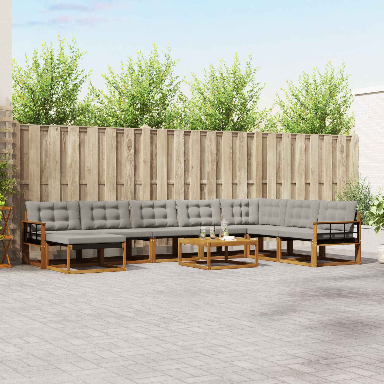 Outdoor-Sofagarnitur mit Kissen 9 pcs Natürlich und Hellgrau