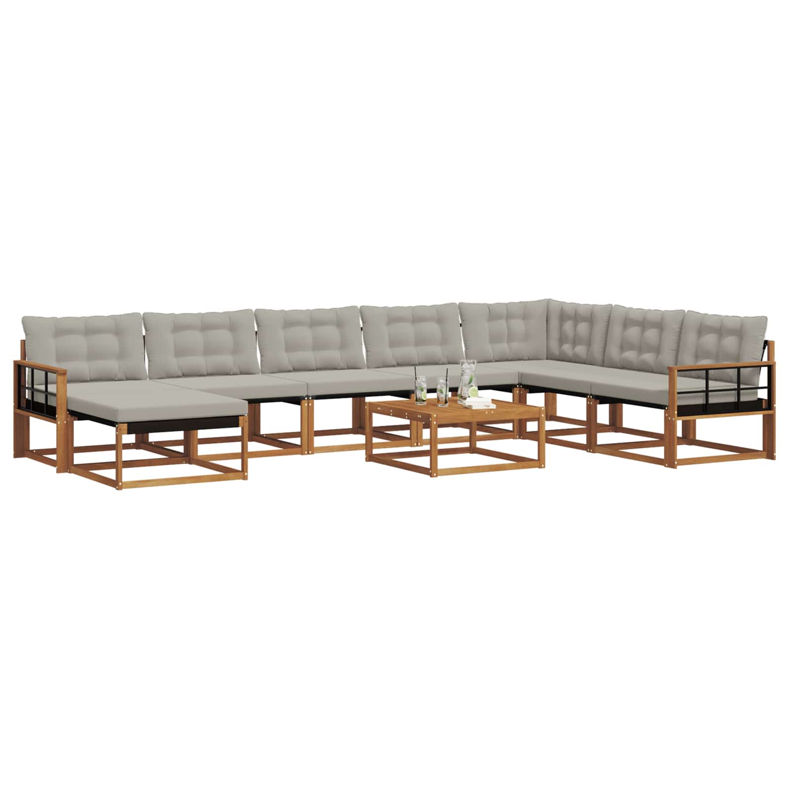 Outdoor-Sofagarnitur mit Kissen 9 pcs Natürlich und Hellgrau