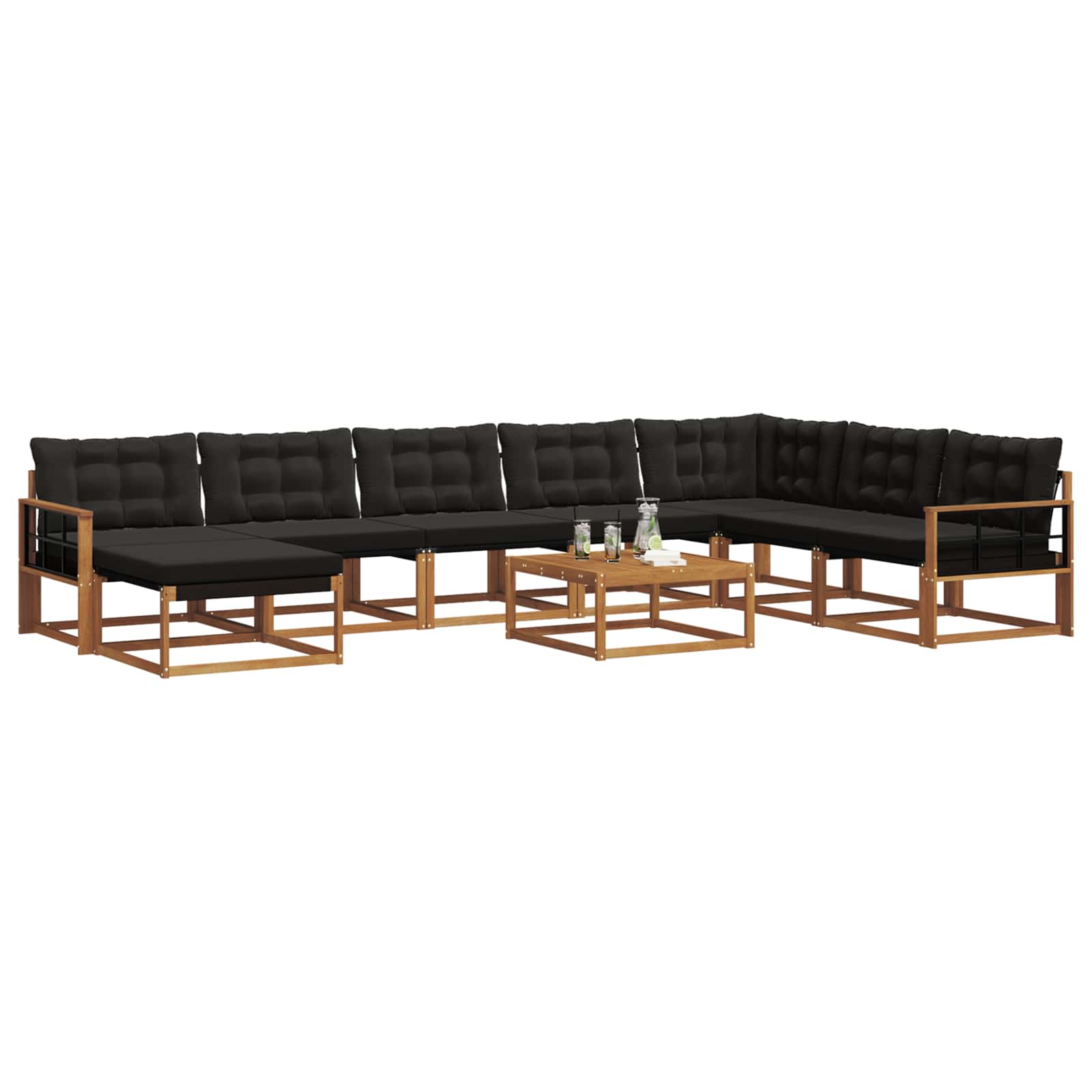 Outdoor-Sofagarnitur mit Kissen 9 pcs Natürlich und Schwarz