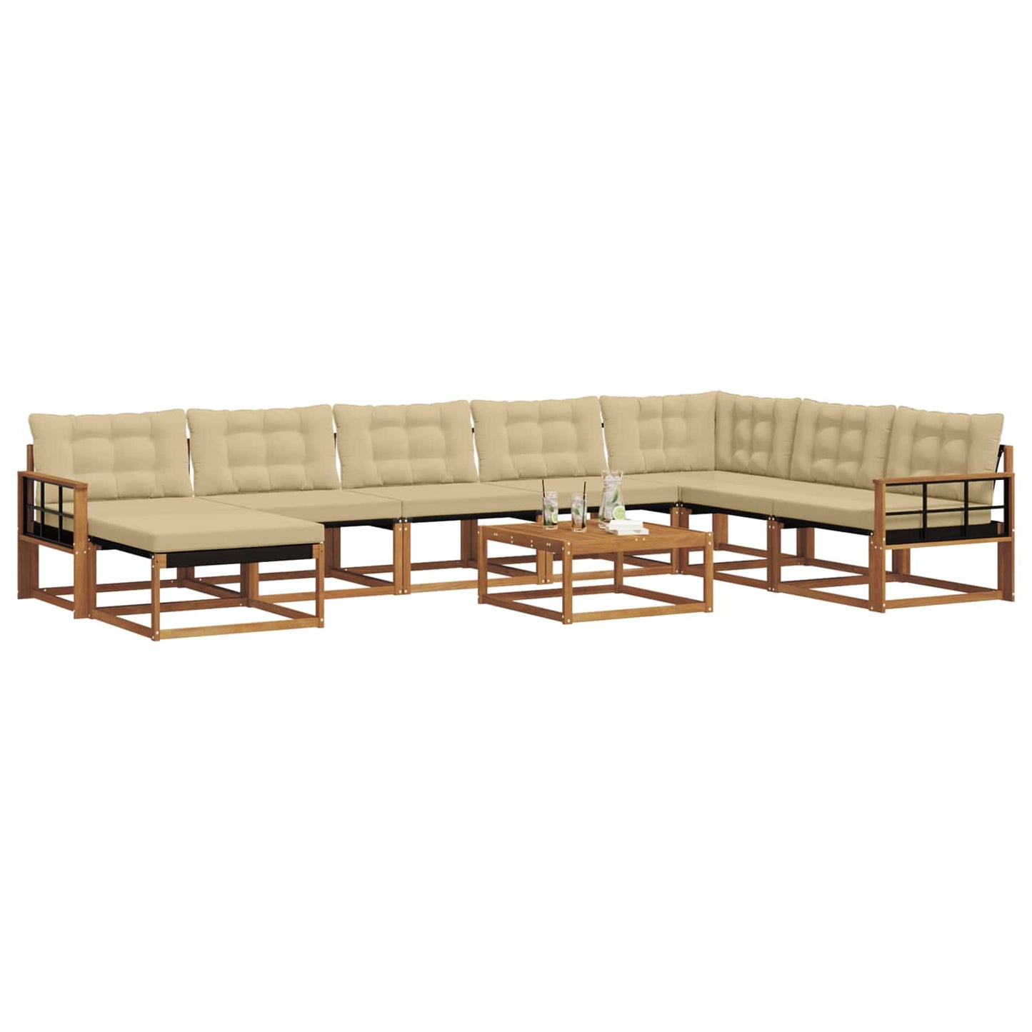 Outdoor-Sofagarnitur 9 pcs Natur und Beige Massivholz Akazie