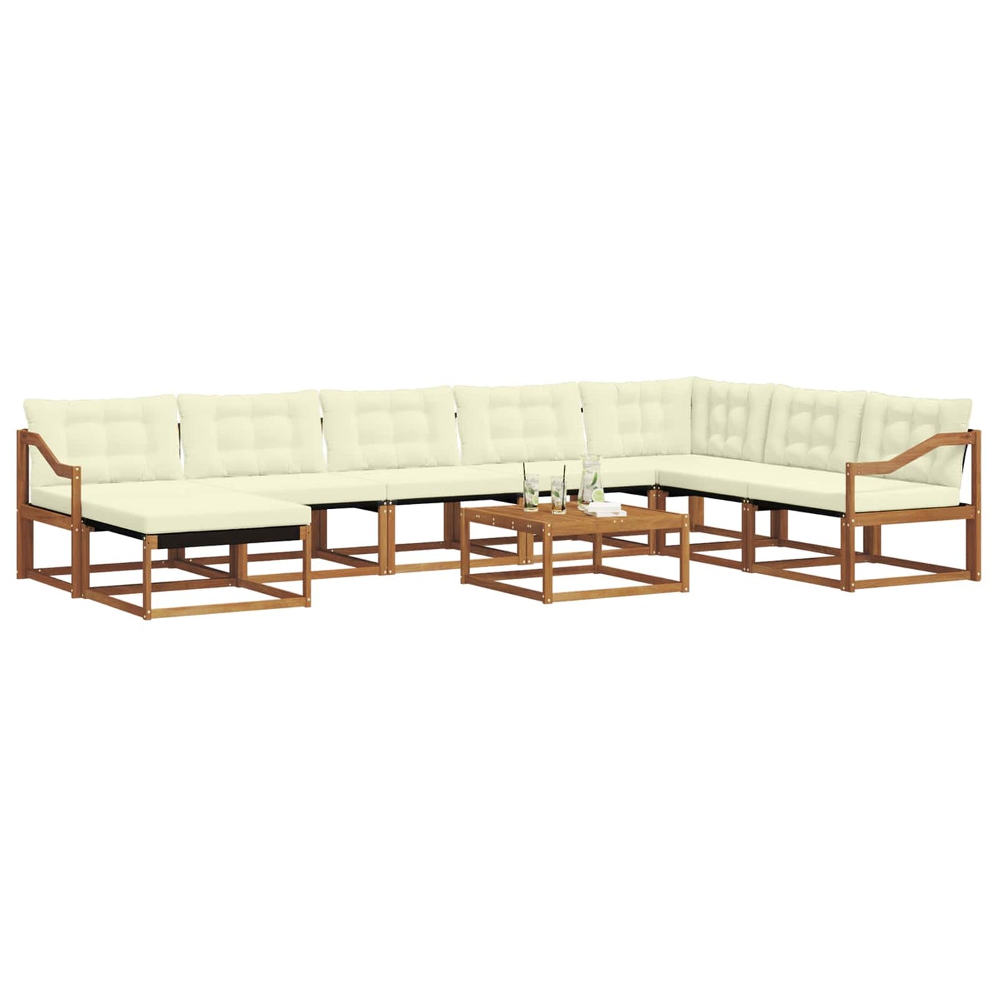 Outdoor-Sofagarnitur 9 pcs Natur und Creme Massivholz Akazie