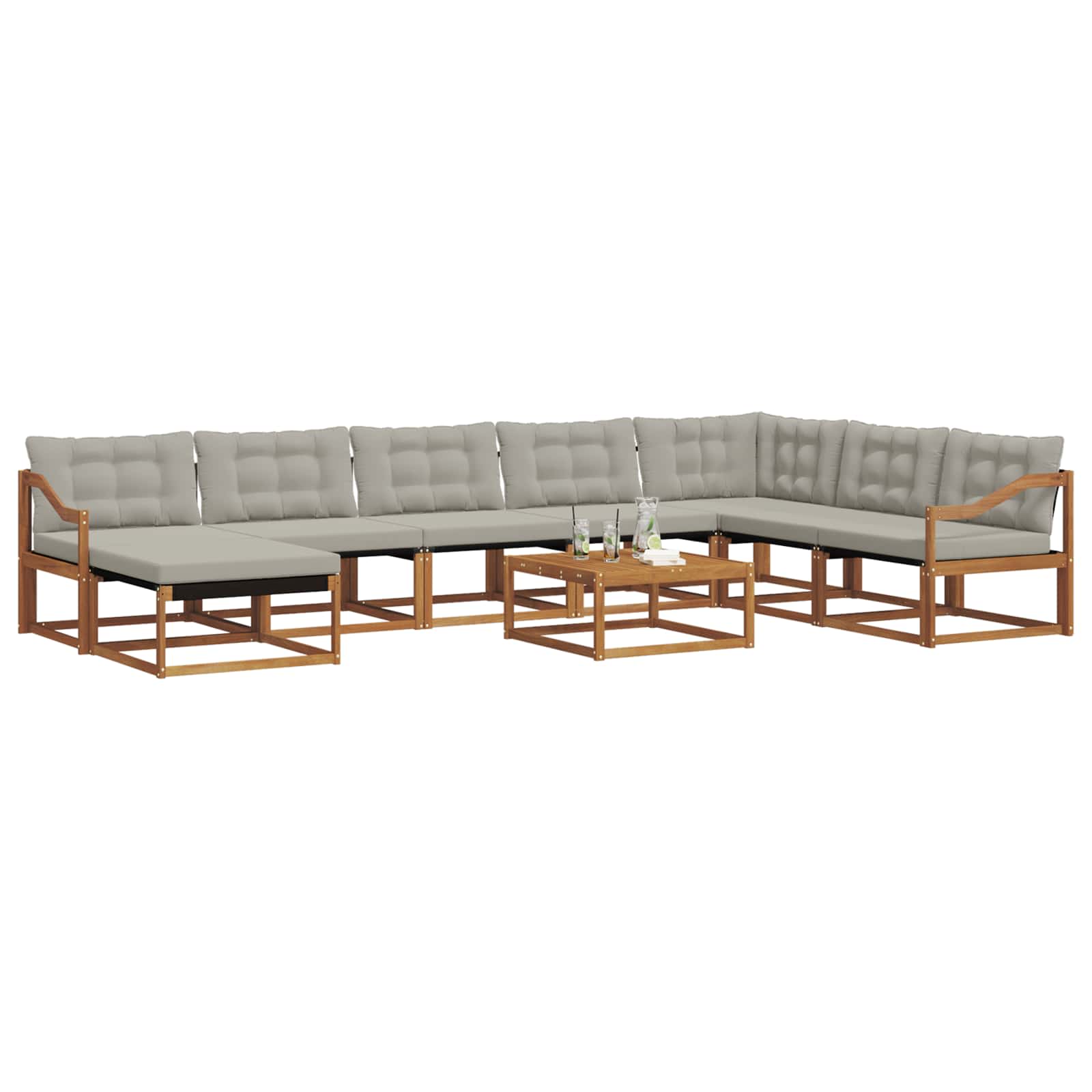 Outdoor-Sofagarnitur mit Kissen 9 pcs Natürlich und Hellgrau