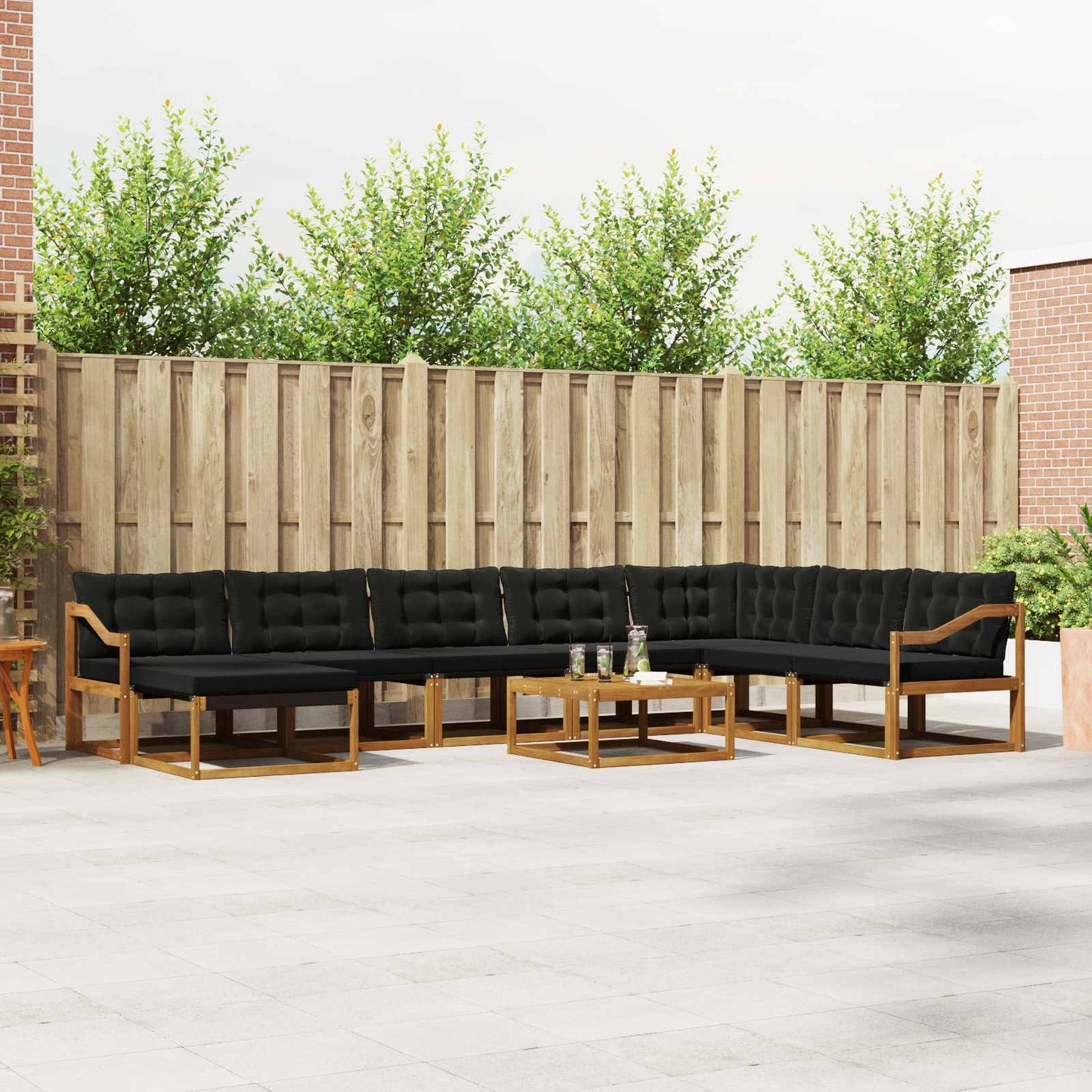 Outdoor-Sofagarnitur mit Kissen 9 pcs Natürlich und Schwarz