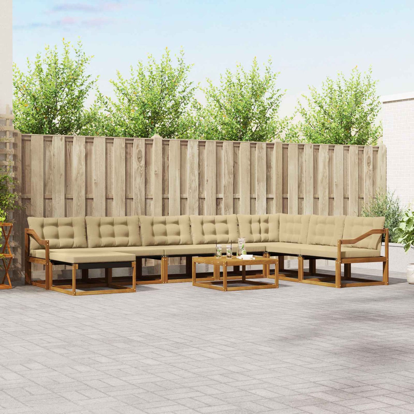 Outdoor-Sofagarnitur 9 pcs Natur und Beige Massivholz Akazie