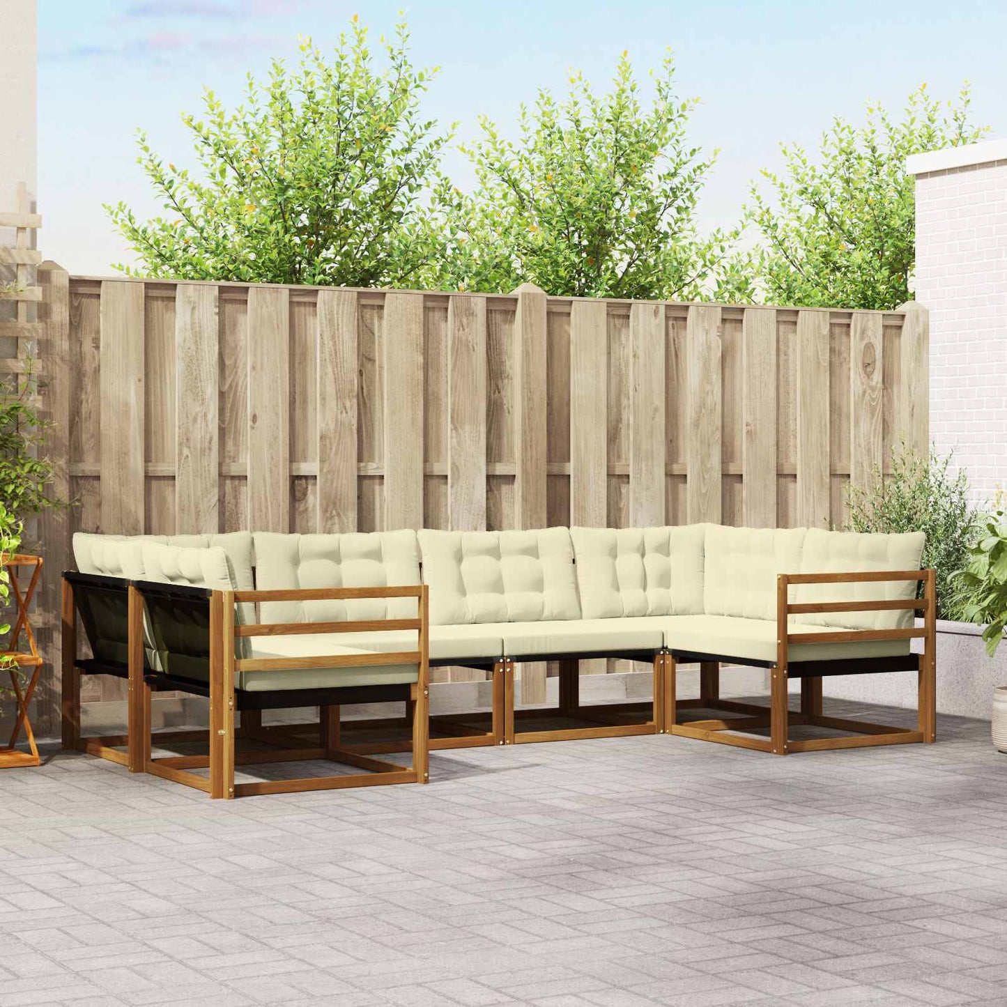 Outdoor-Sofagarnitur 6 stk. Natur und Creme