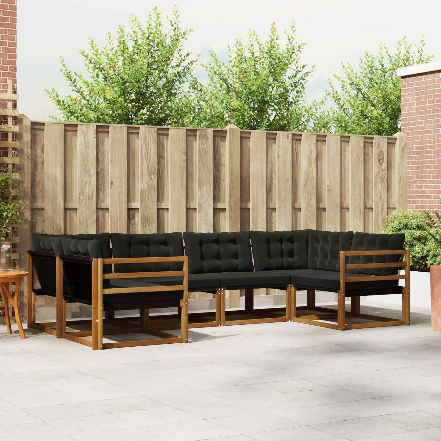 Outdoor-Sofagarnitur mit Kissen 6 pcs Natürlich und Schwarz