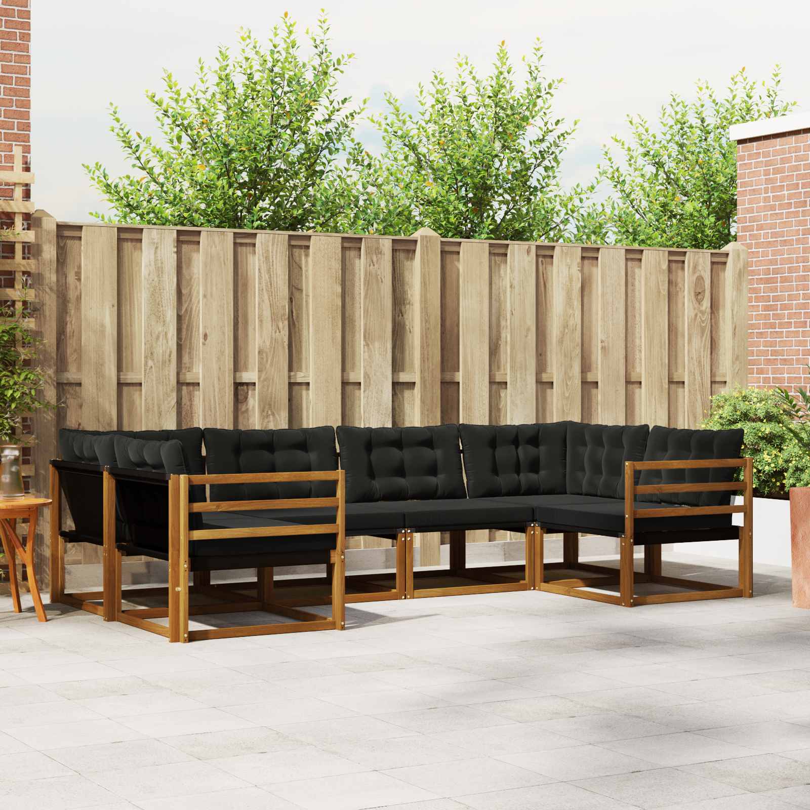 Outdoor-Sofagarnitur mit Kissen 6 pcs Natürlich und Schwarz