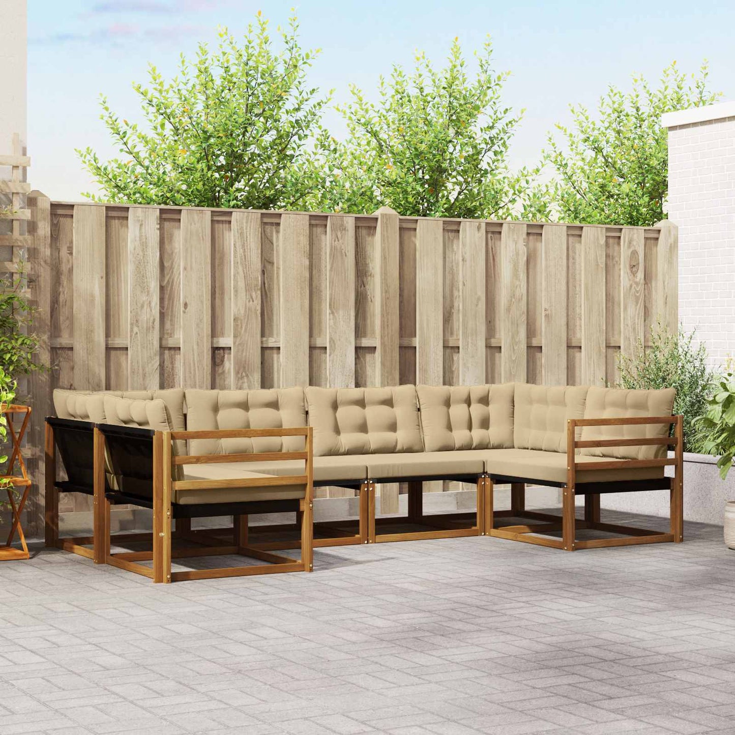 Outdoor-Sofagarnitur 6 stk. Natur und Beige