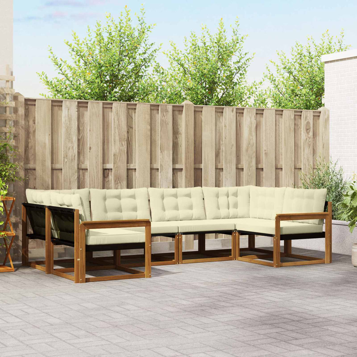 Outdoor-Sofagarnitur 6 stk. Natur und Creme
