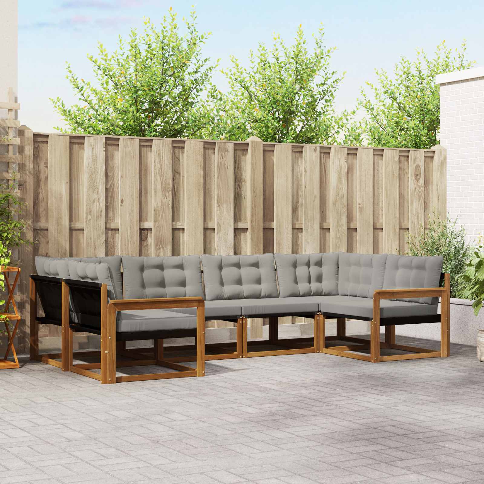 Outdoor-Sofagarnitur mit Kissen 6 pcs Natürlich und Hellgrau
