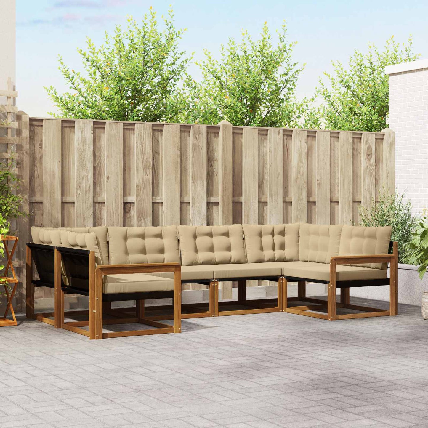 Outdoor-Sofagarnitur 6 stk. Natur und Beige