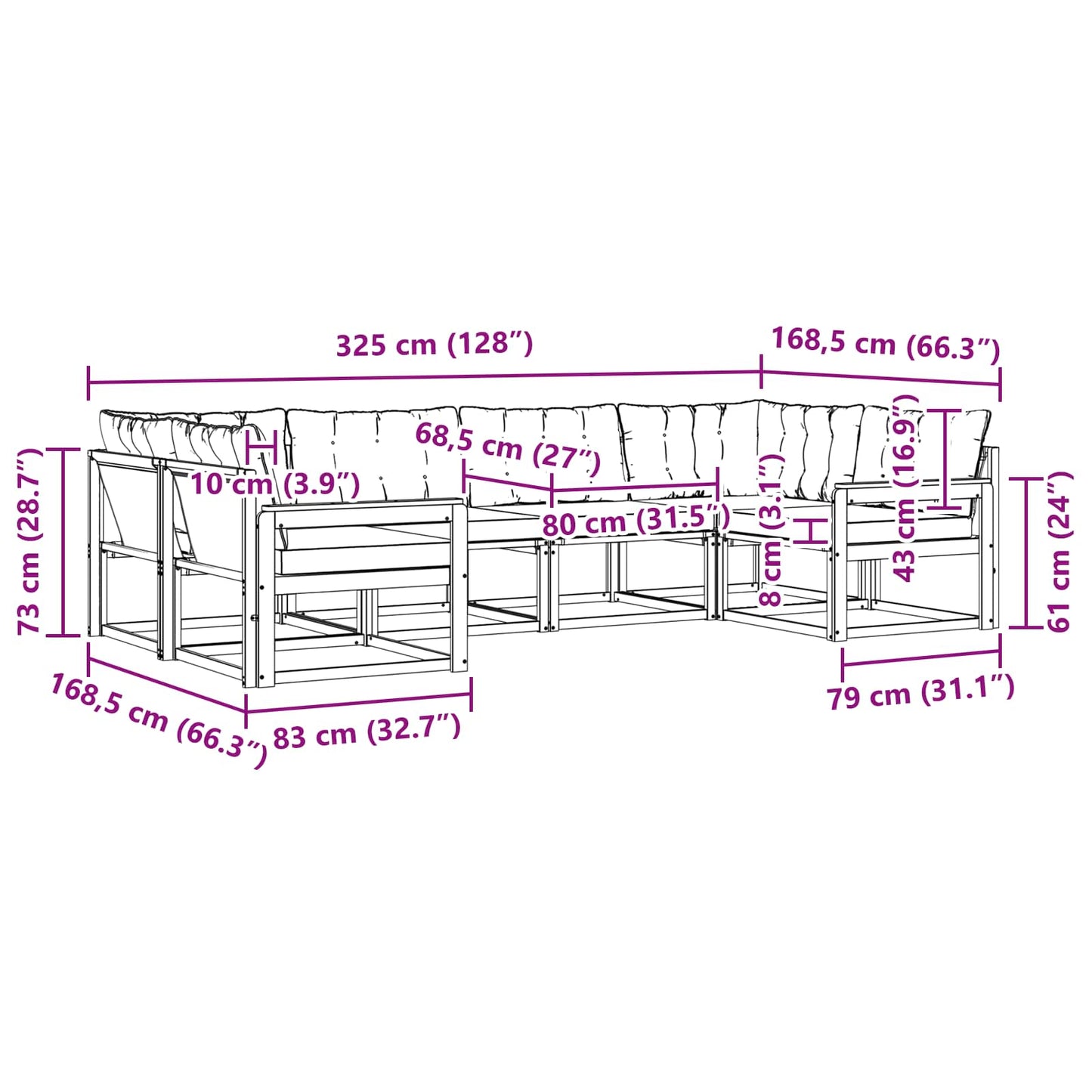 Outdoor-Sofagarnitur 6 stk. Natur und Beige