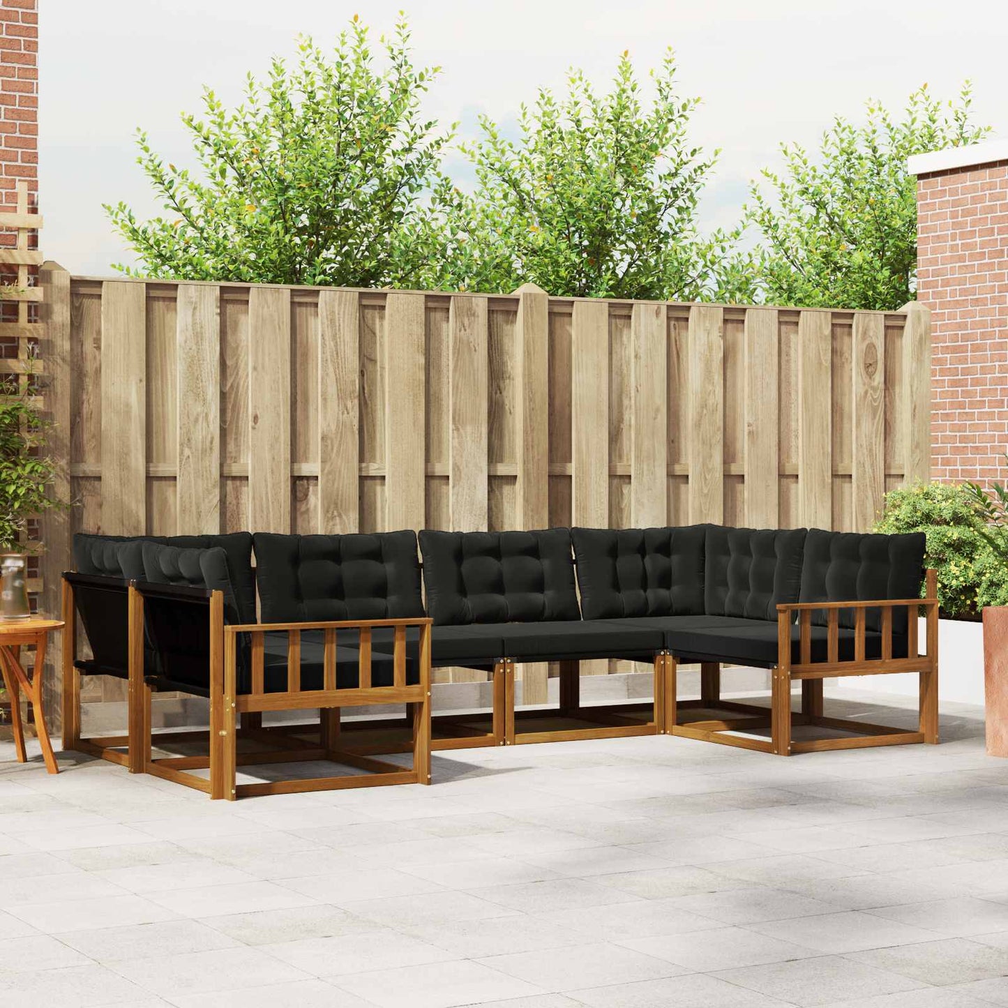 Outdoor-Sofagarnitur mit Kissen 6 pcs Natürlich und Schwarz