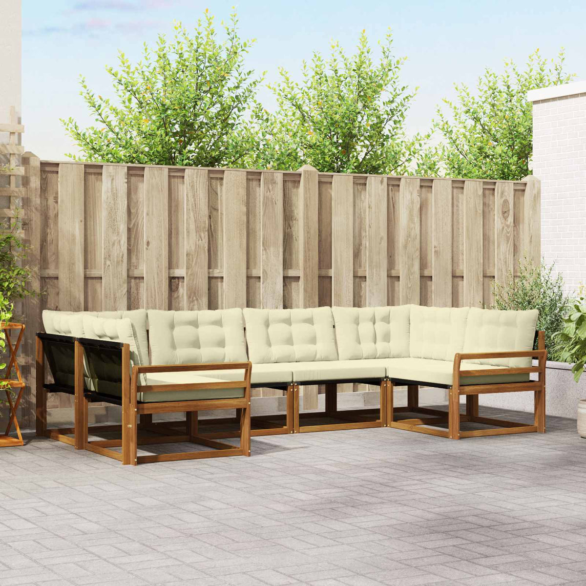 Outdoor-Sofagarnitur 6 stk. Natur und Creme