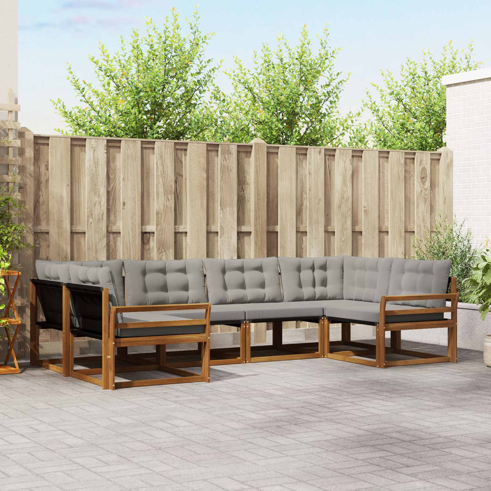 Outdoor-Sofagarnitur mit Kissen 6 pcs Natürlich und Hellgrau