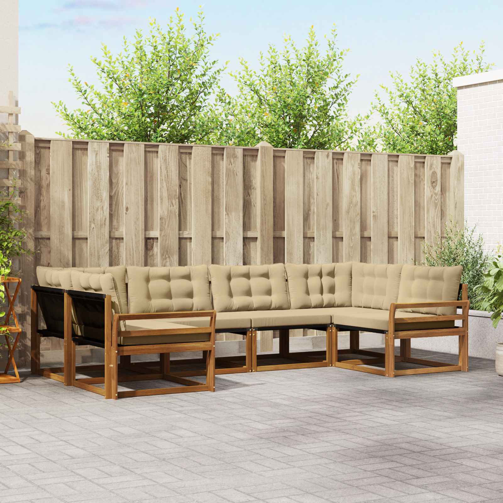 Outdoor-Sofagarnitur 6 stk. Natur und Beige