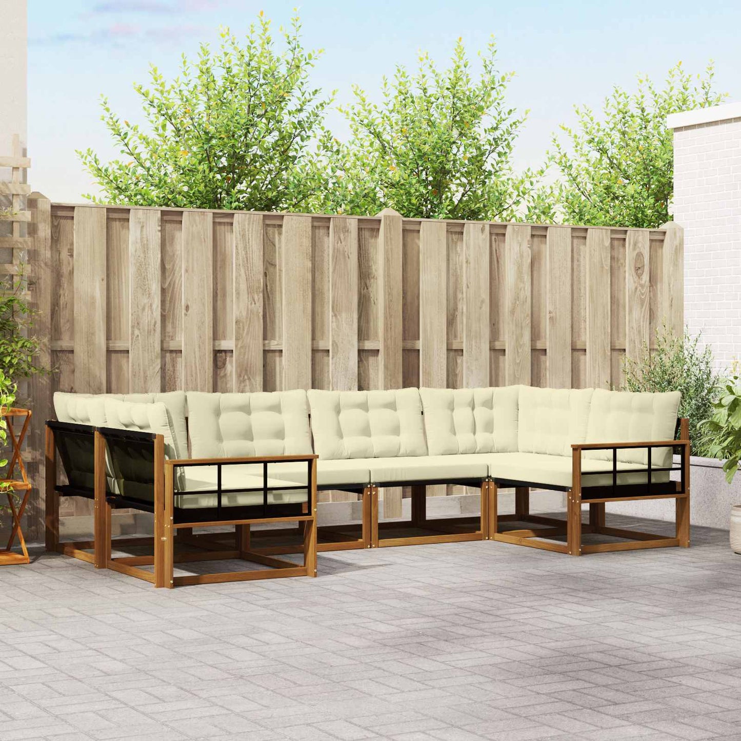 Outdoor-Sofagarnitur 6 stk. Natur und Creme