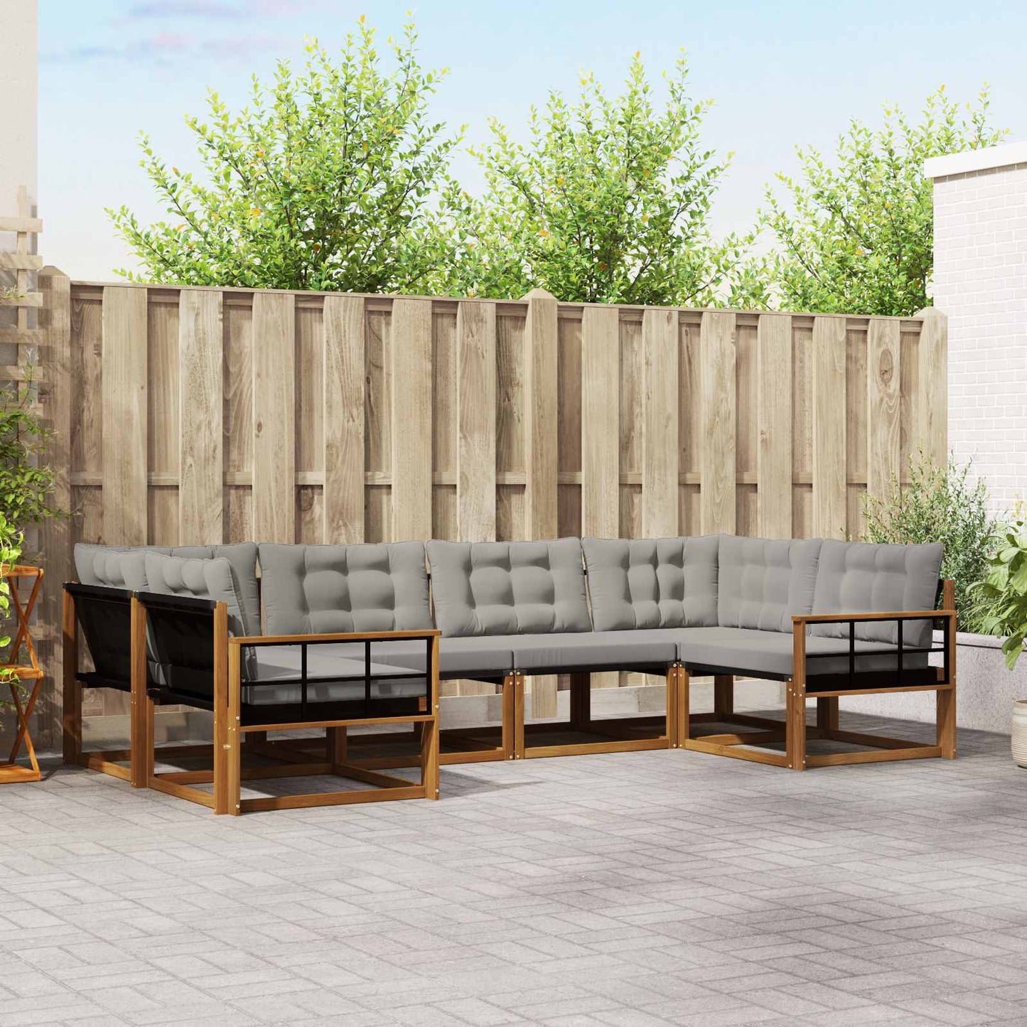 Outdoor-Sofagarnitur mit Kissen 6 pcs Natürlich und Hellgrau