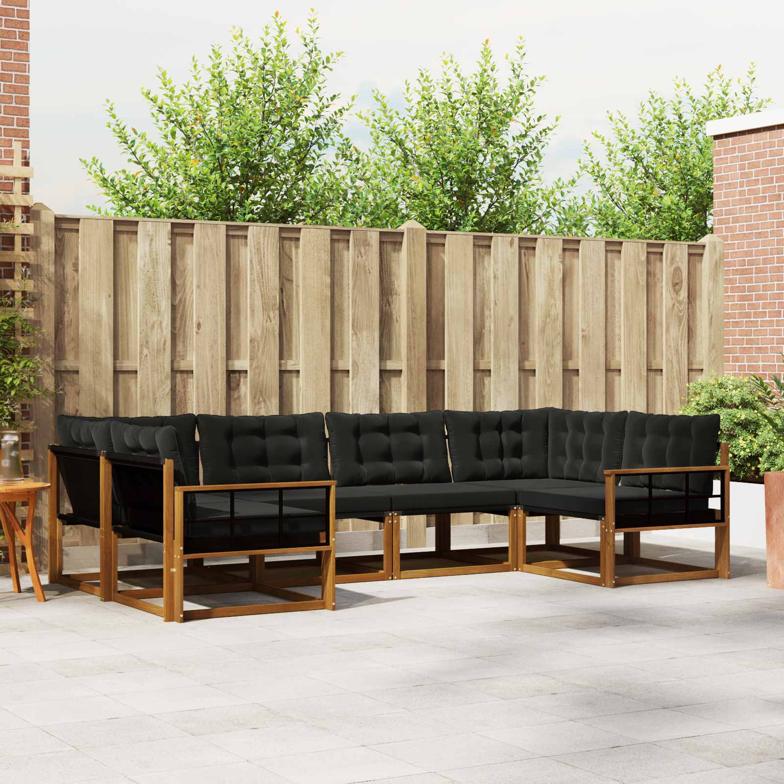 Outdoor-Sofagarnitur mit Kissen 6 pcs Natürlich und Schwarz