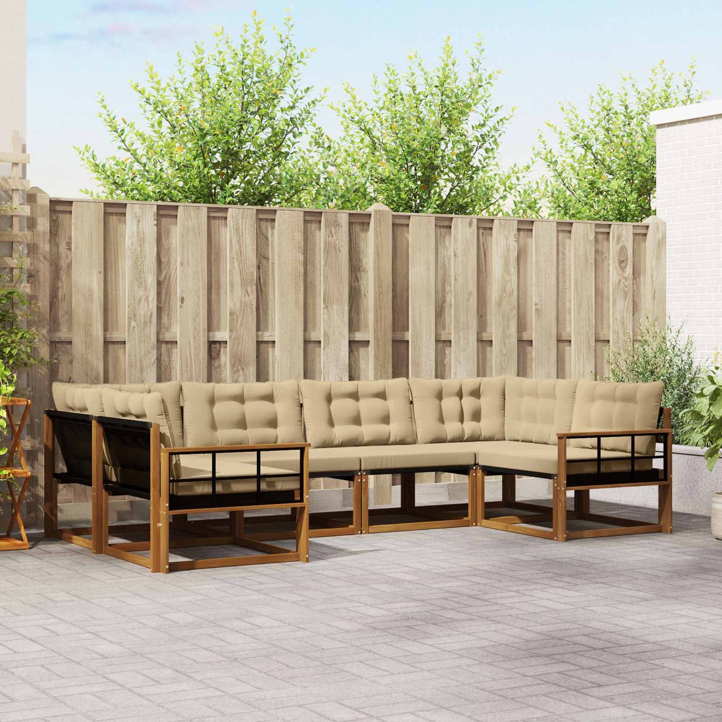 Outdoor-Sofagarnitur 6 stk. Natur und Beige