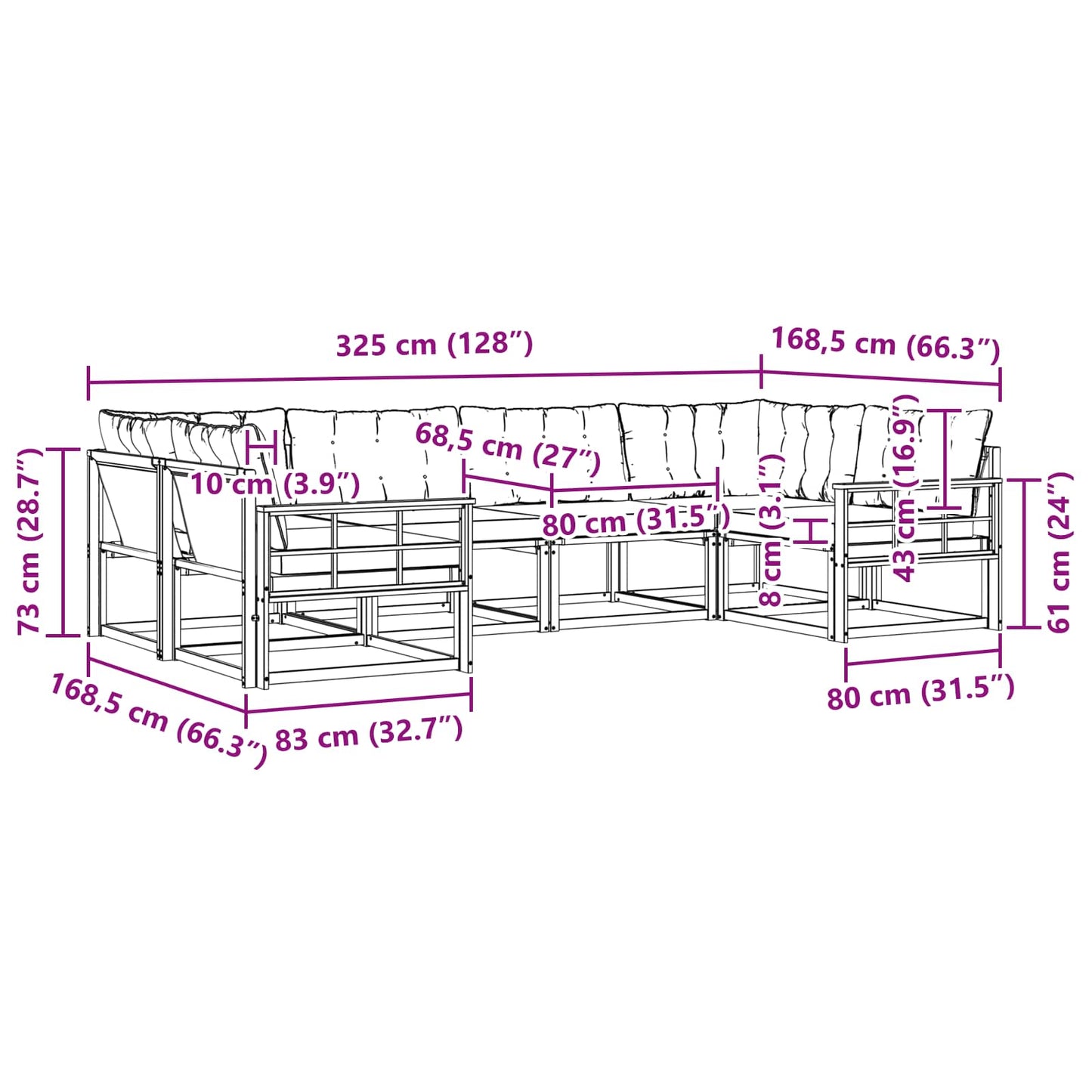 Outdoor-Sofagarnitur 6 stk. Natur und Beige