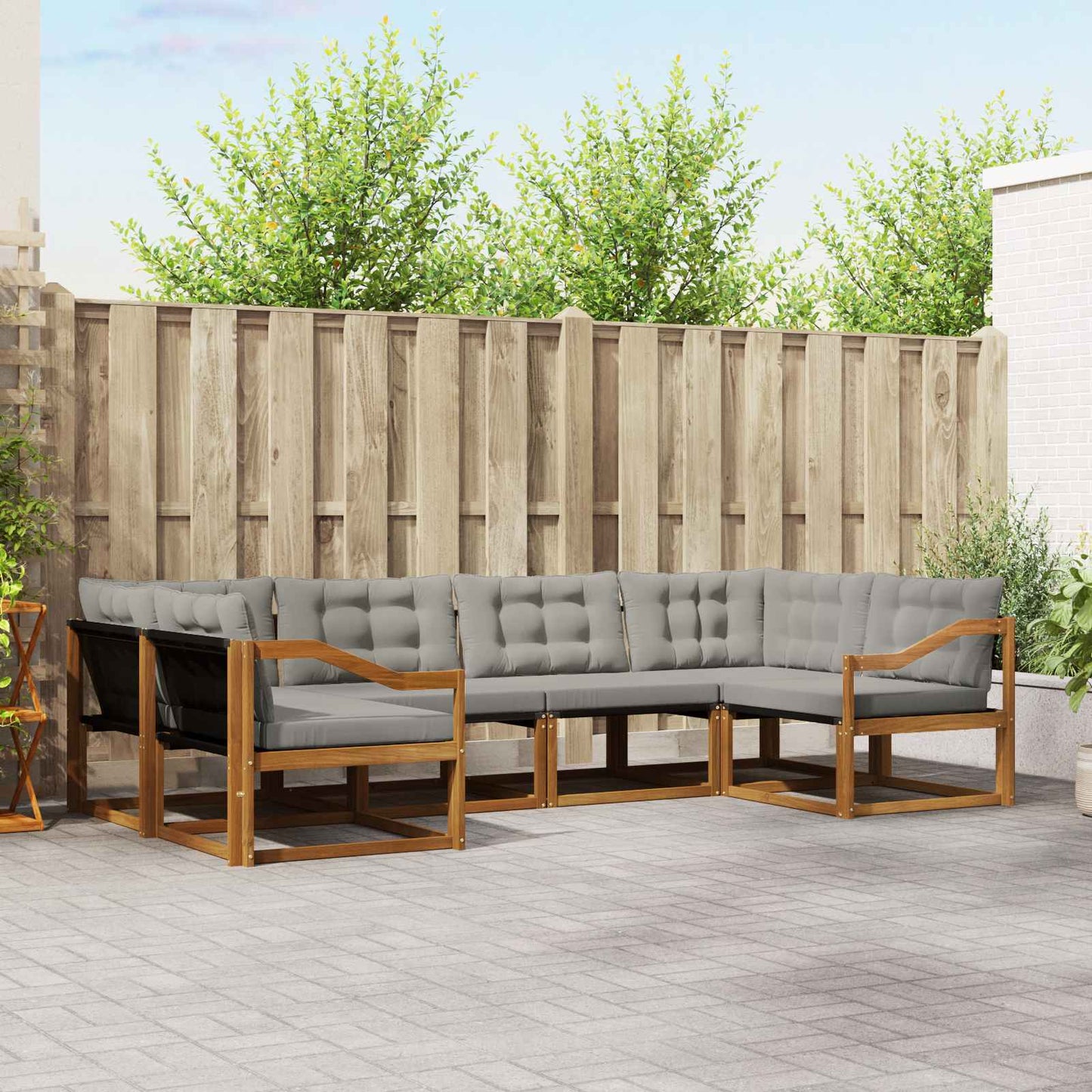Outdoor-Sofagarnitur mit Kissen 6 pcs Natürlich und Hellgrau