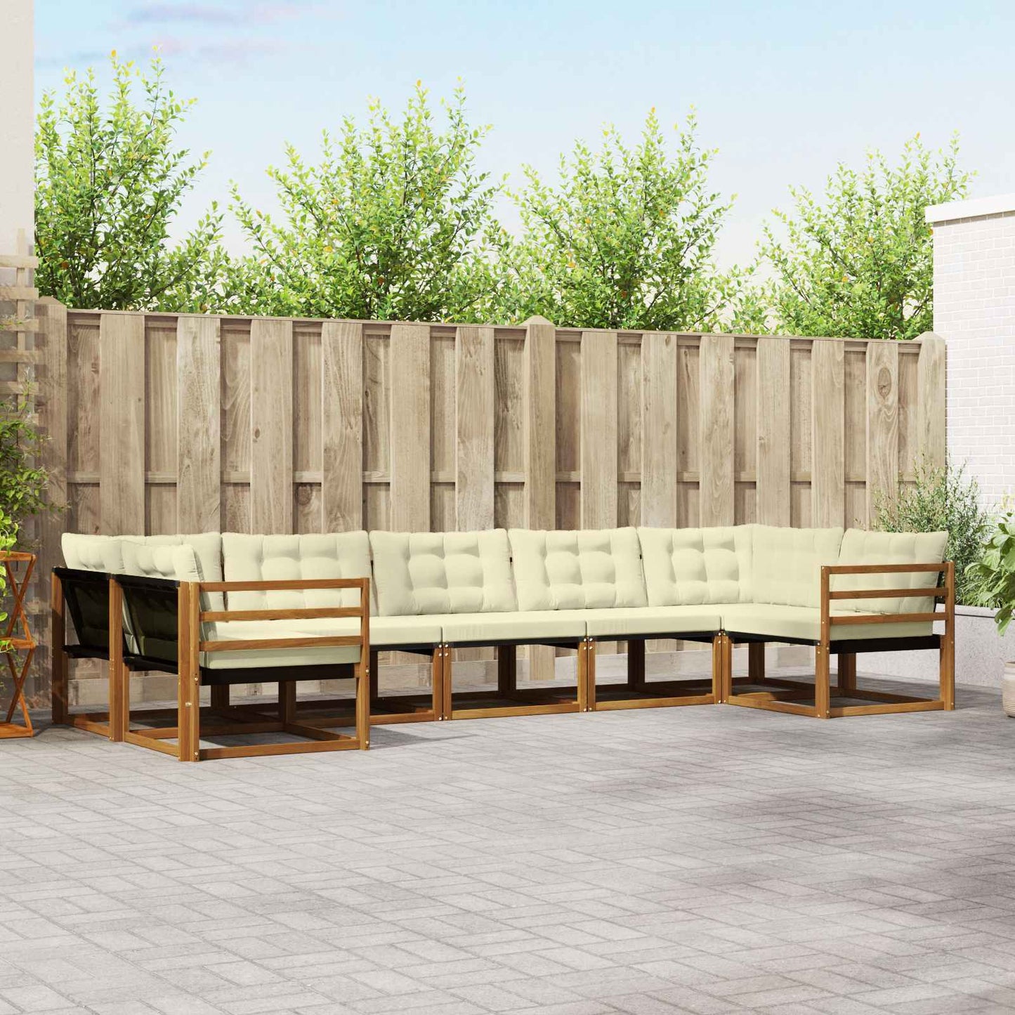 Outdoor-Sofagarnitur 7 stk. Natur und Creme