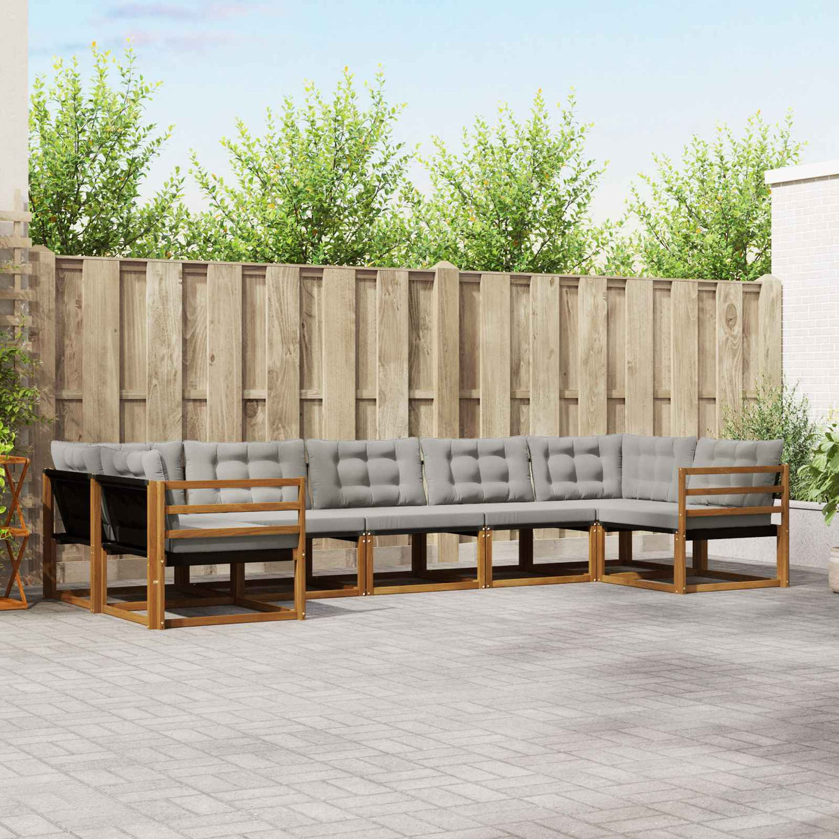 Outdoor-Sofagarnitur 7 stk. Natur und Hellgrau