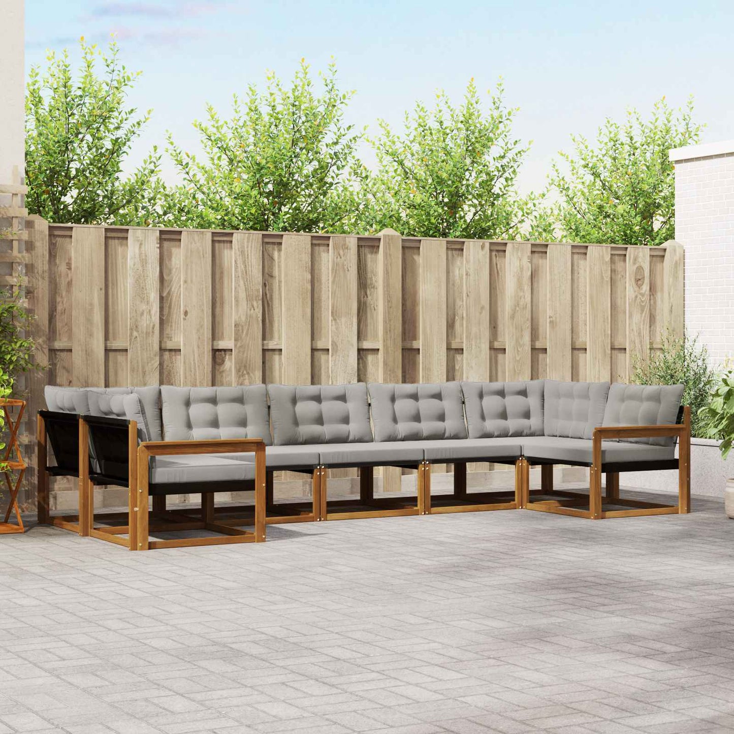 Outdoor-Sofagarnitur mit Kissen 7 pcs Natürlich und Hellgrau