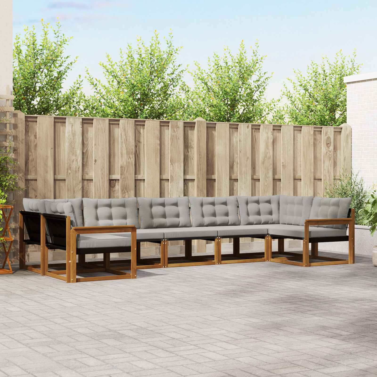 Outdoor-Sofagarnitur mit Kissen 7 pcs Natürlich und Hellgrau