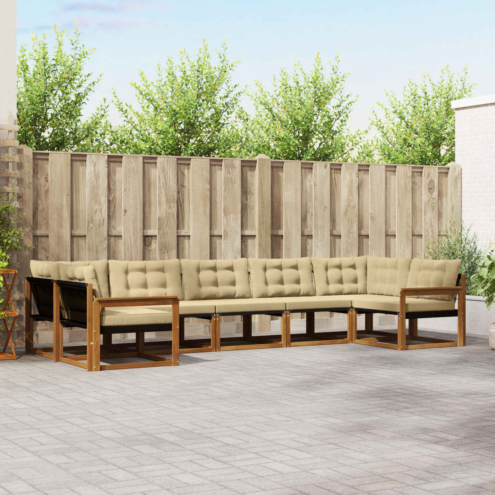 Outdoor-Sofagarnitur 7 stk. Natur und Beige