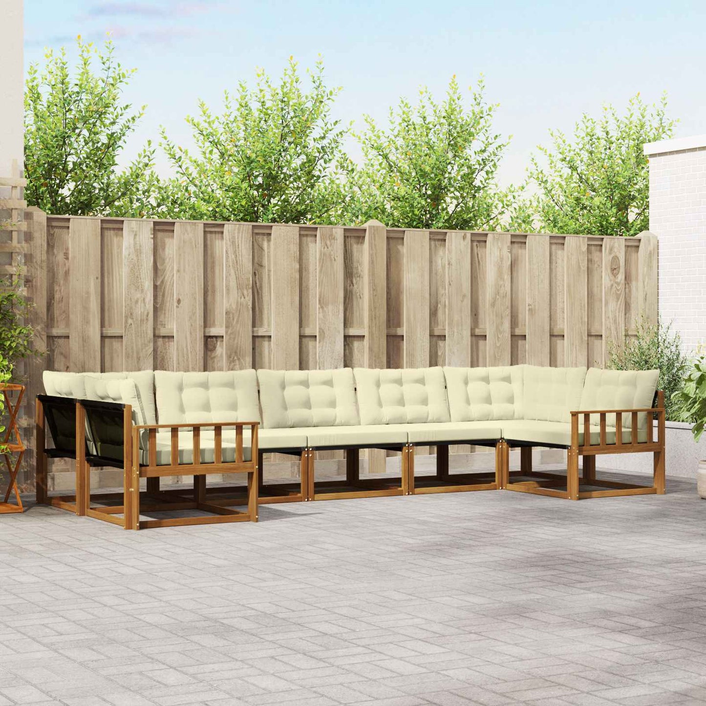 Outdoor-Sofagarnitur mit Kissen 7 pcs Natur und Creme